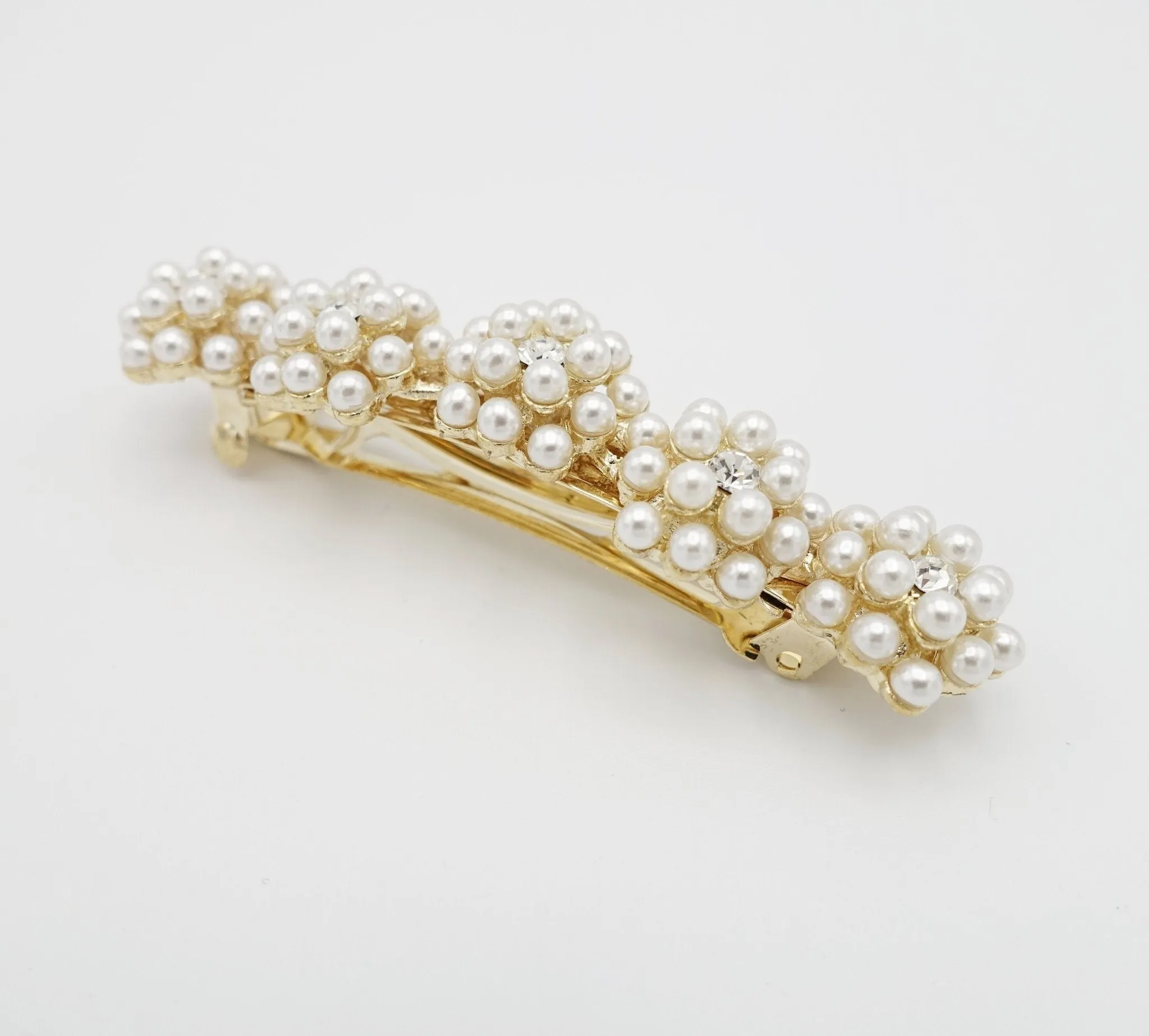 tiny pearl ball flower french hair barrette women hair accessory