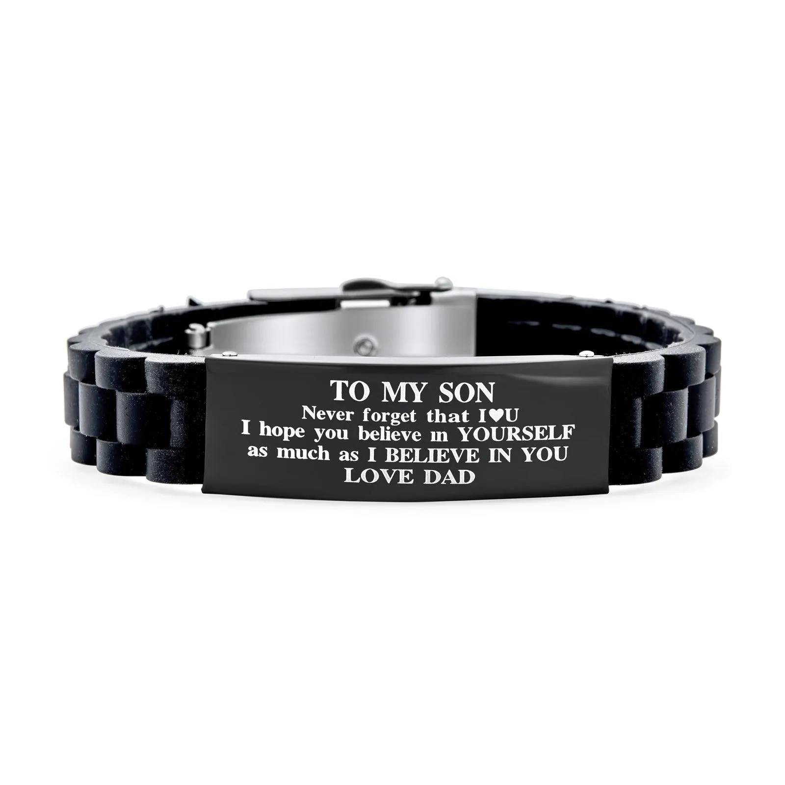 To My Son Courage Inspirational ID Bracelet for Grandson Black Silicone Wristband