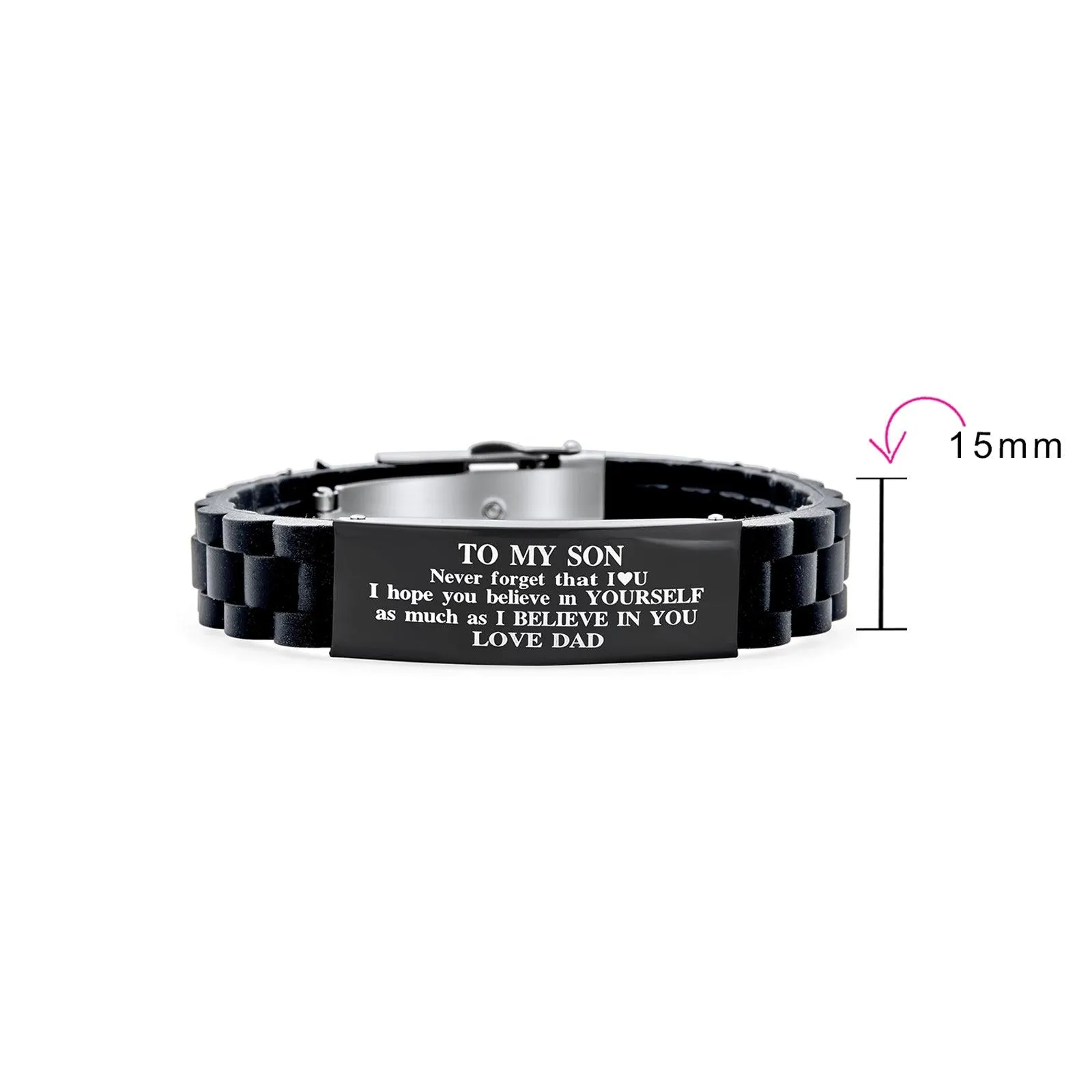 To My Son Courage Inspirational ID Bracelet for Grandson Black Silicone Wristband