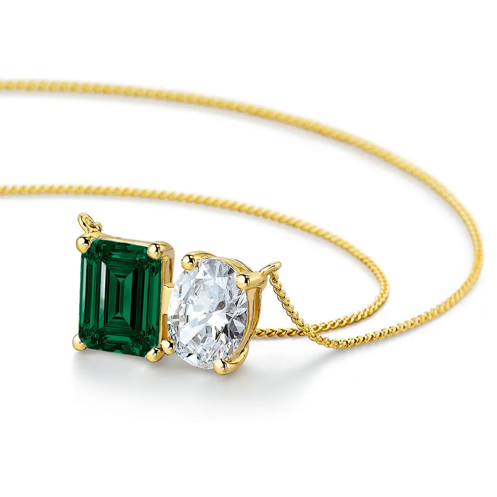 Toi et Moi Tru-Emerald and Oval Necklace