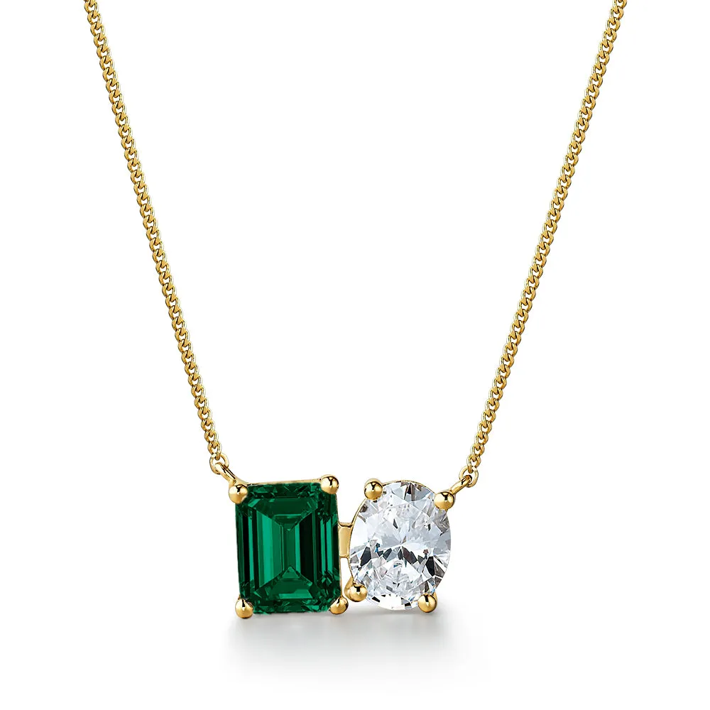 Toi et Moi Tru-Emerald and Oval Necklace