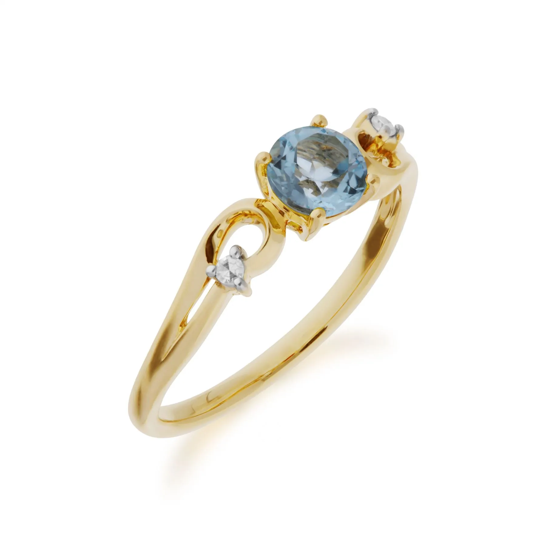 Topas Ring, 9 Karat Gelbgold Blue Topas & Diamant Klassisch Kleid Solitaire Ring - Topas