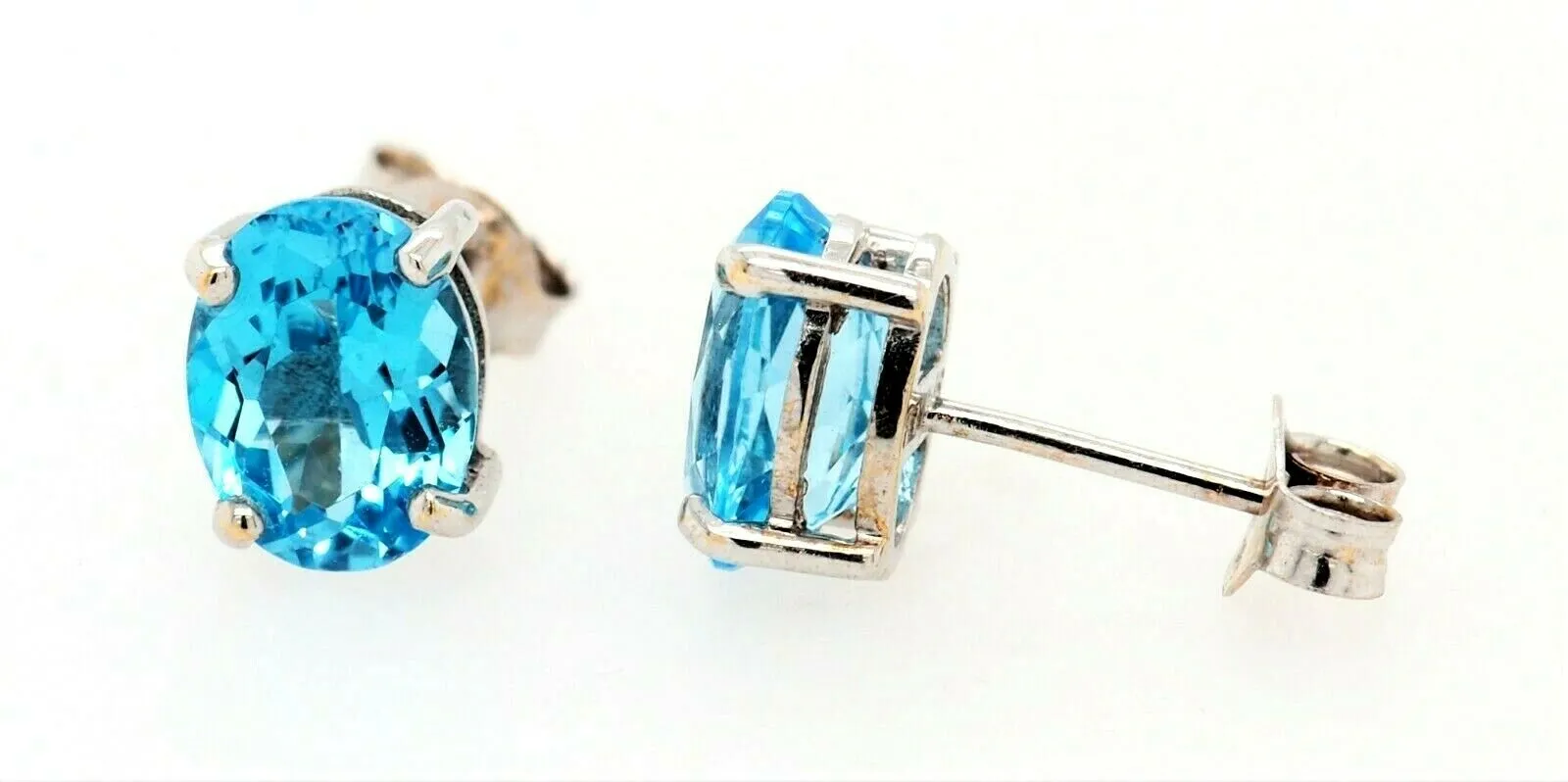 Topaz & 9ct White Gold Stud Earrings Pierced Ear Post & Butterfly Fine Jewellery