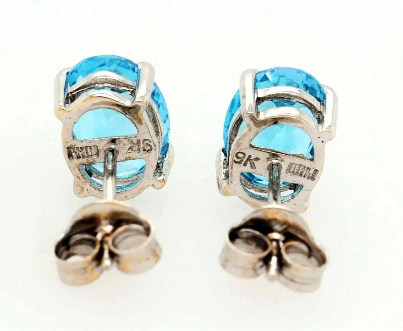 Topaz & 9ct White Gold Stud Earrings Pierced Ear Post & Butterfly Fine Jewellery