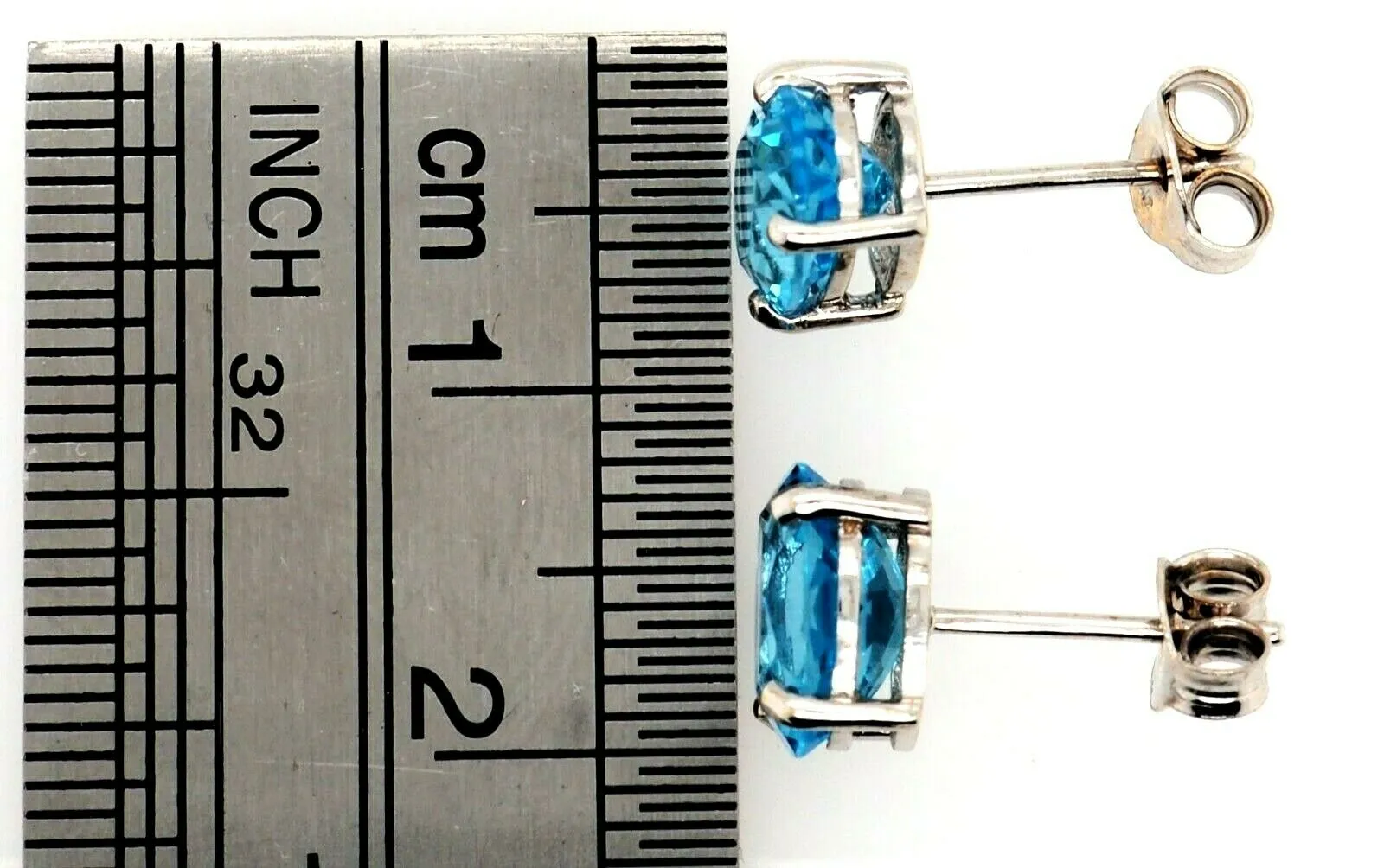 Topaz & 9ct White Gold Stud Earrings Pierced Ear Post & Butterfly Fine Jewellery