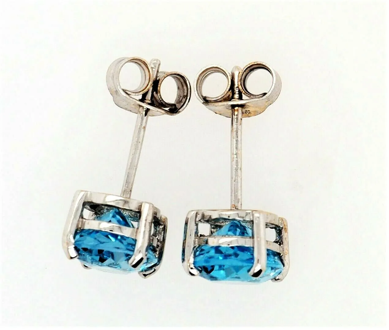 Topaz & 9ct White Gold Stud Earrings Pierced Ear Post & Butterfly Fine Jewellery