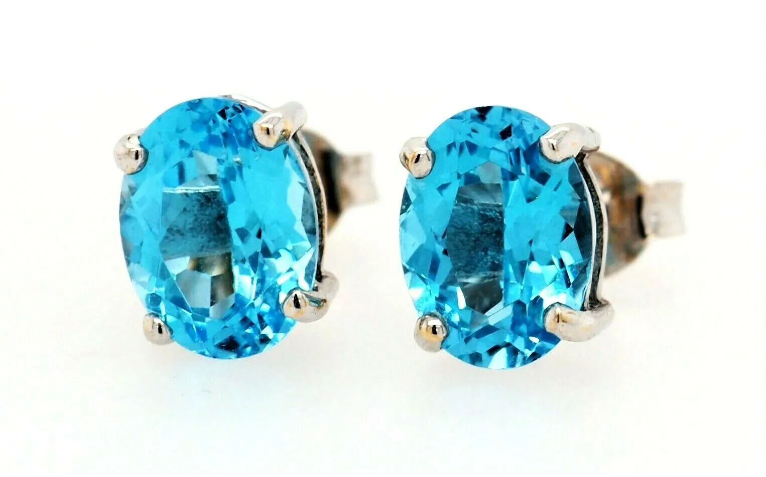 Topaz & 9ct White Gold Stud Earrings Pierced Ear Post & Butterfly Fine Jewellery