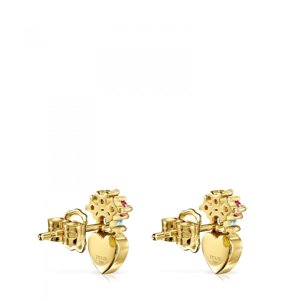 Tous Gold Real Sisy heart Earrings with Gemstones 812453030