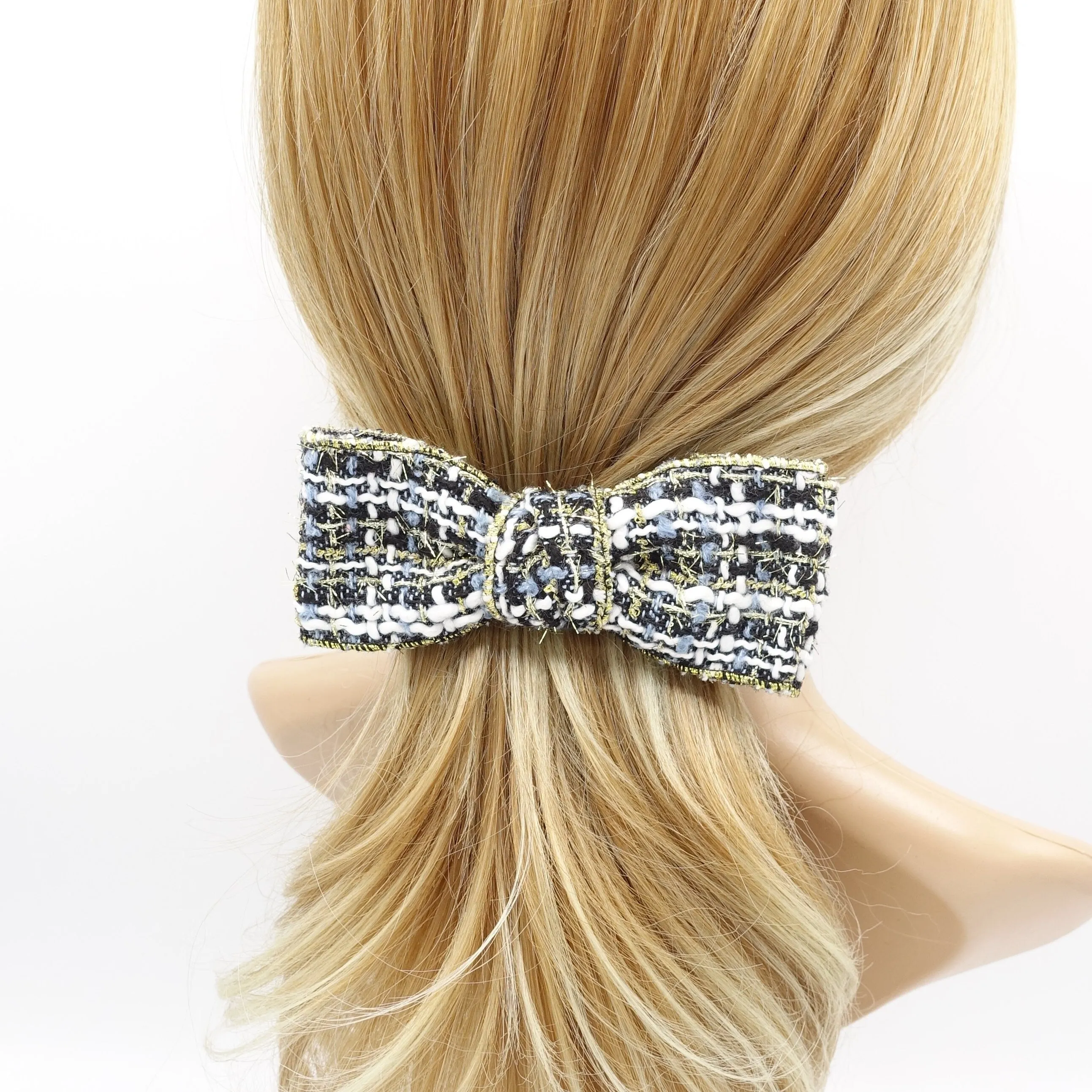 tweed hair bow, golden edge hair bow for women