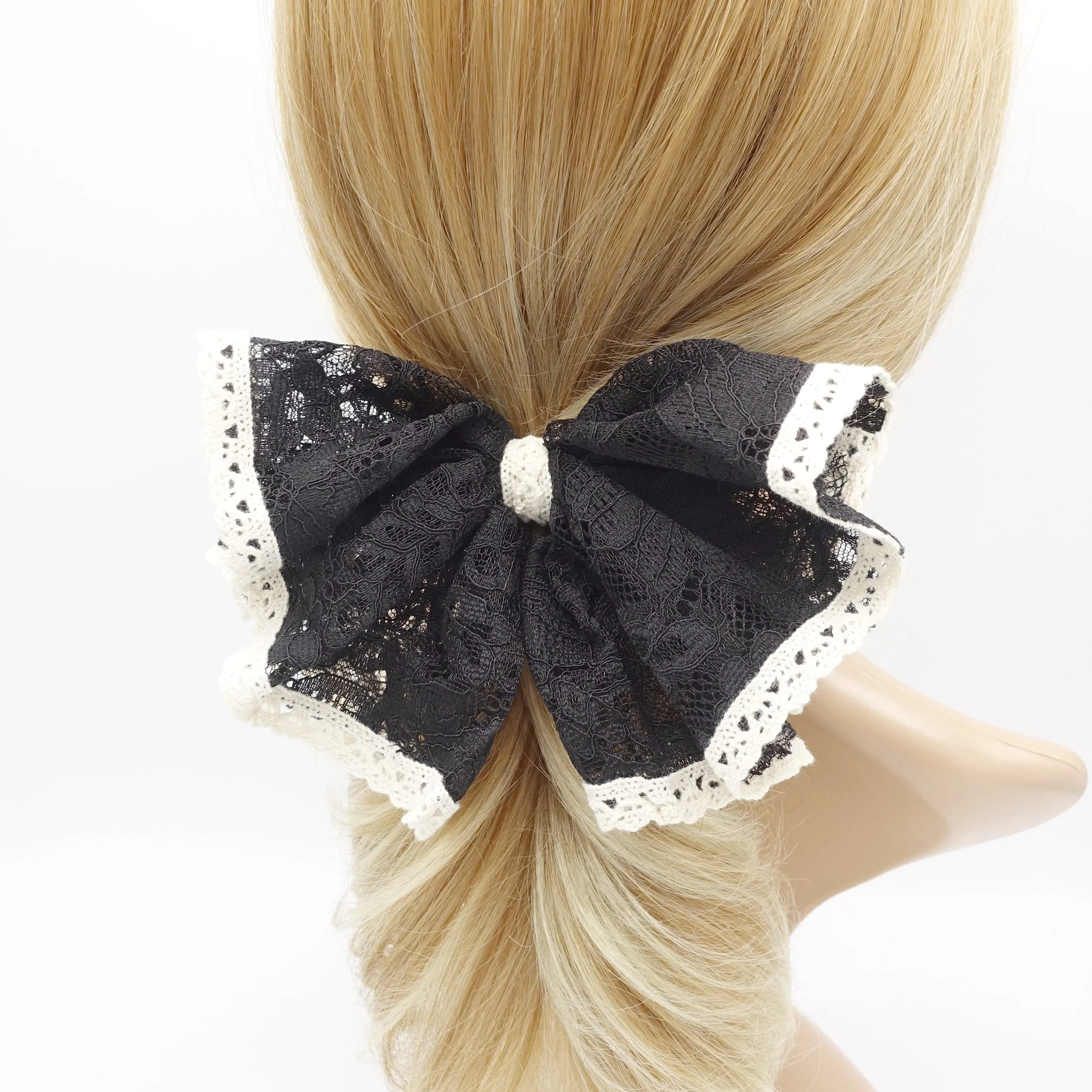 two tone floral lace hair bow layered hair accessory for women