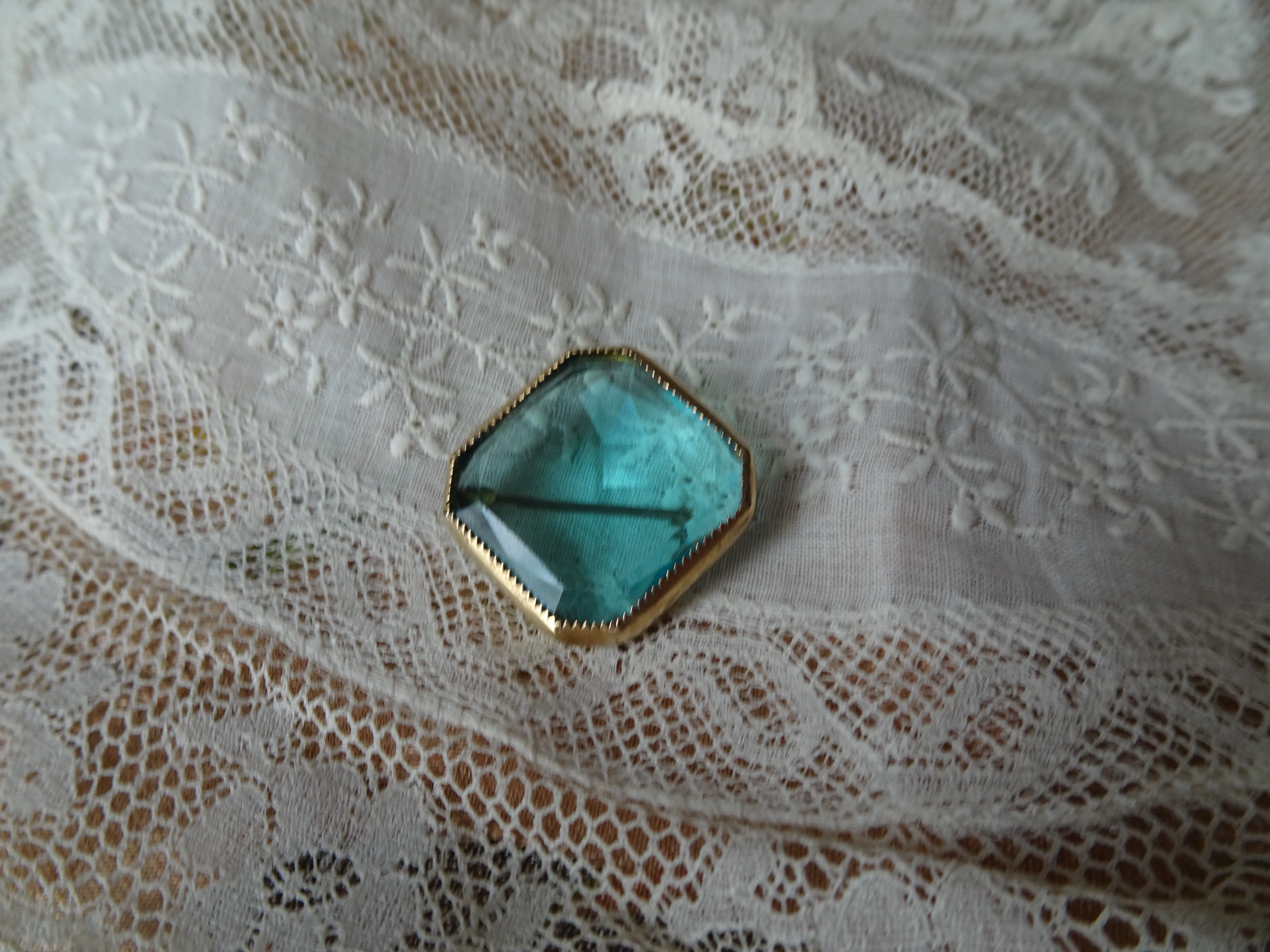 UNIQUE Antique Faceted Blue Glass Brooch, Beautiful Glass Brooch, Collectible Vintage Jewelry