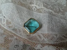 UNIQUE Antique Faceted Blue Glass Brooch, Beautiful Glass Brooch, Collectible Vintage Jewelry