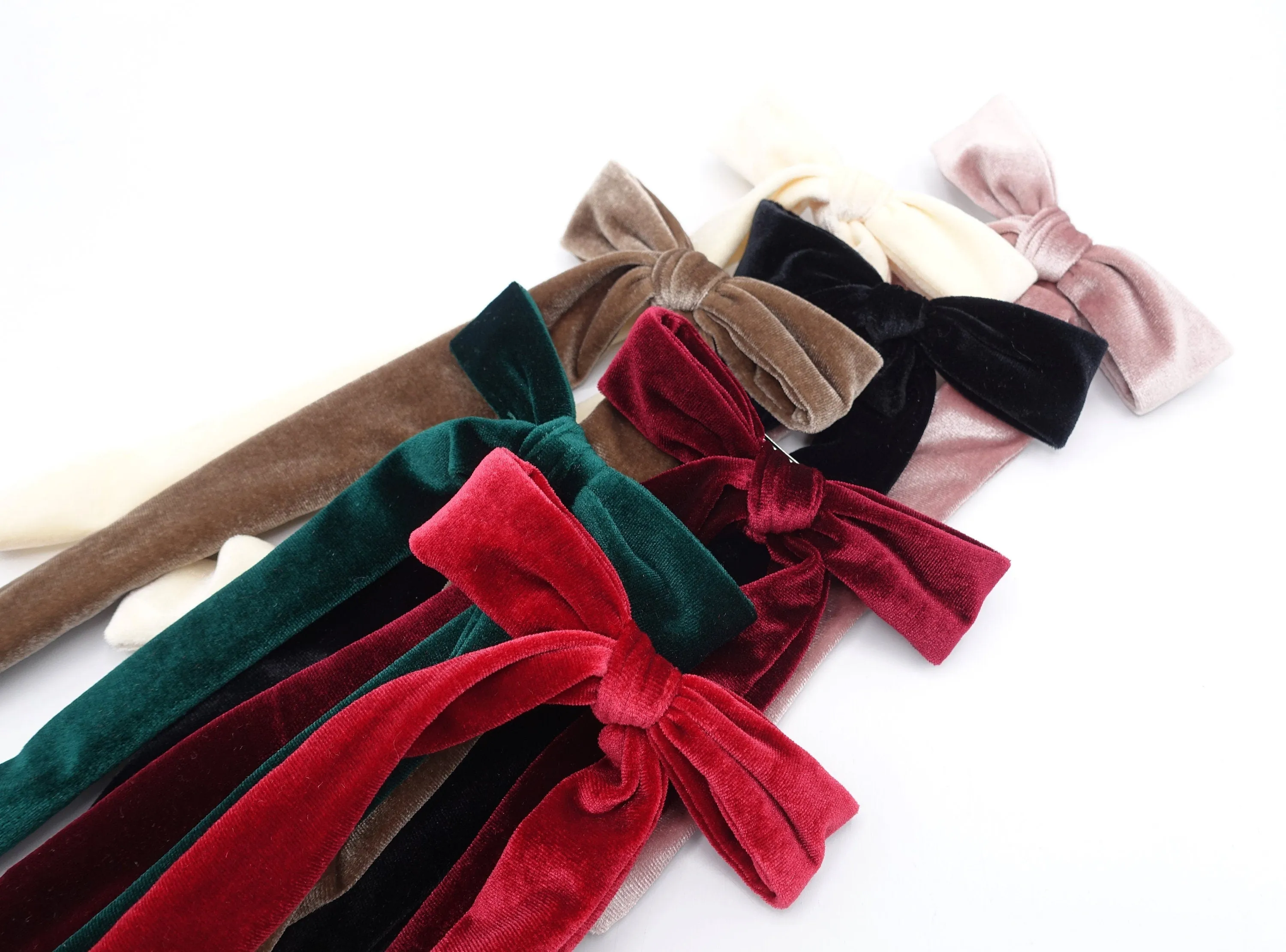 vevlet long tail bow barrette, velvet bow barrette, long tail hair barrette