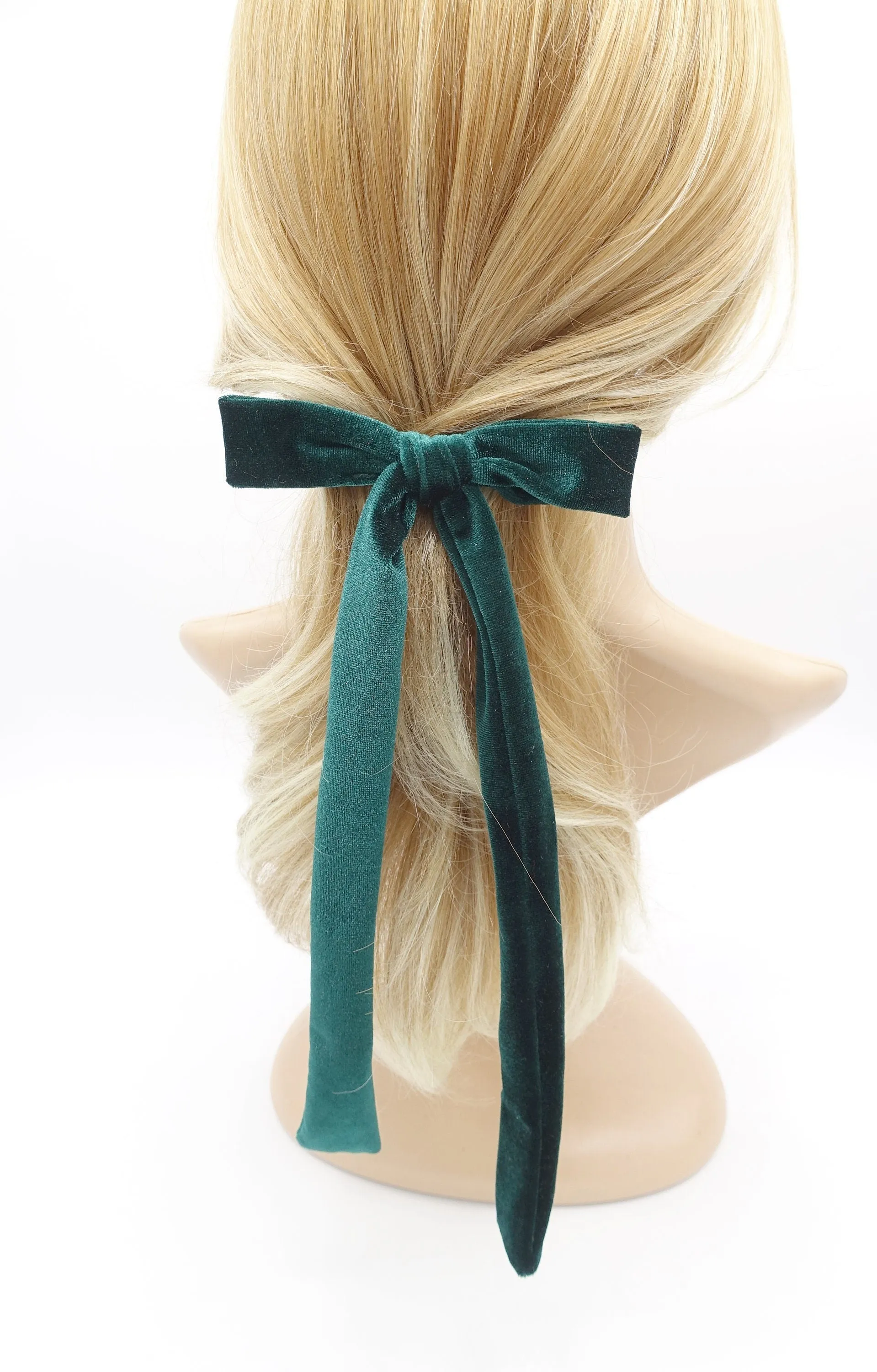 vevlet long tail bow barrette, velvet bow barrette, long tail hair barrette