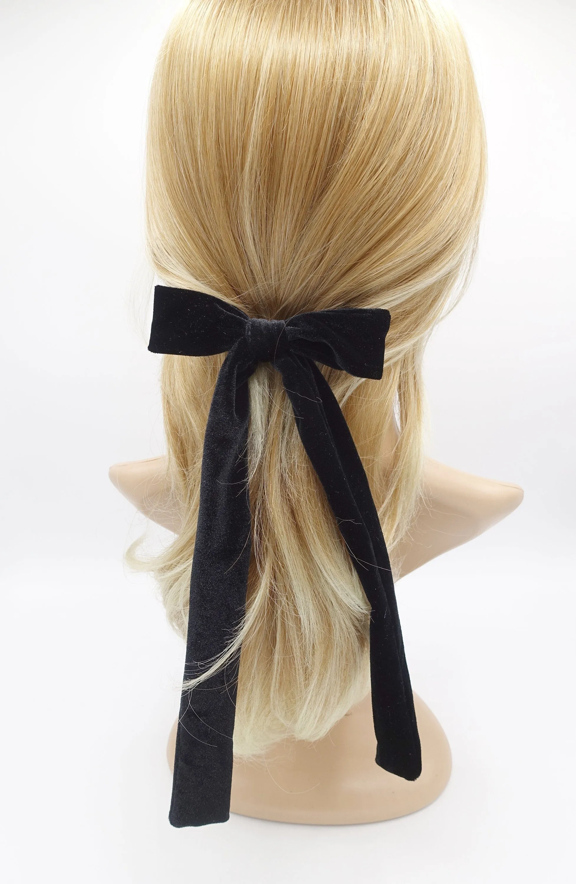 vevlet long tail bow barrette, velvet bow barrette, long tail hair barrette