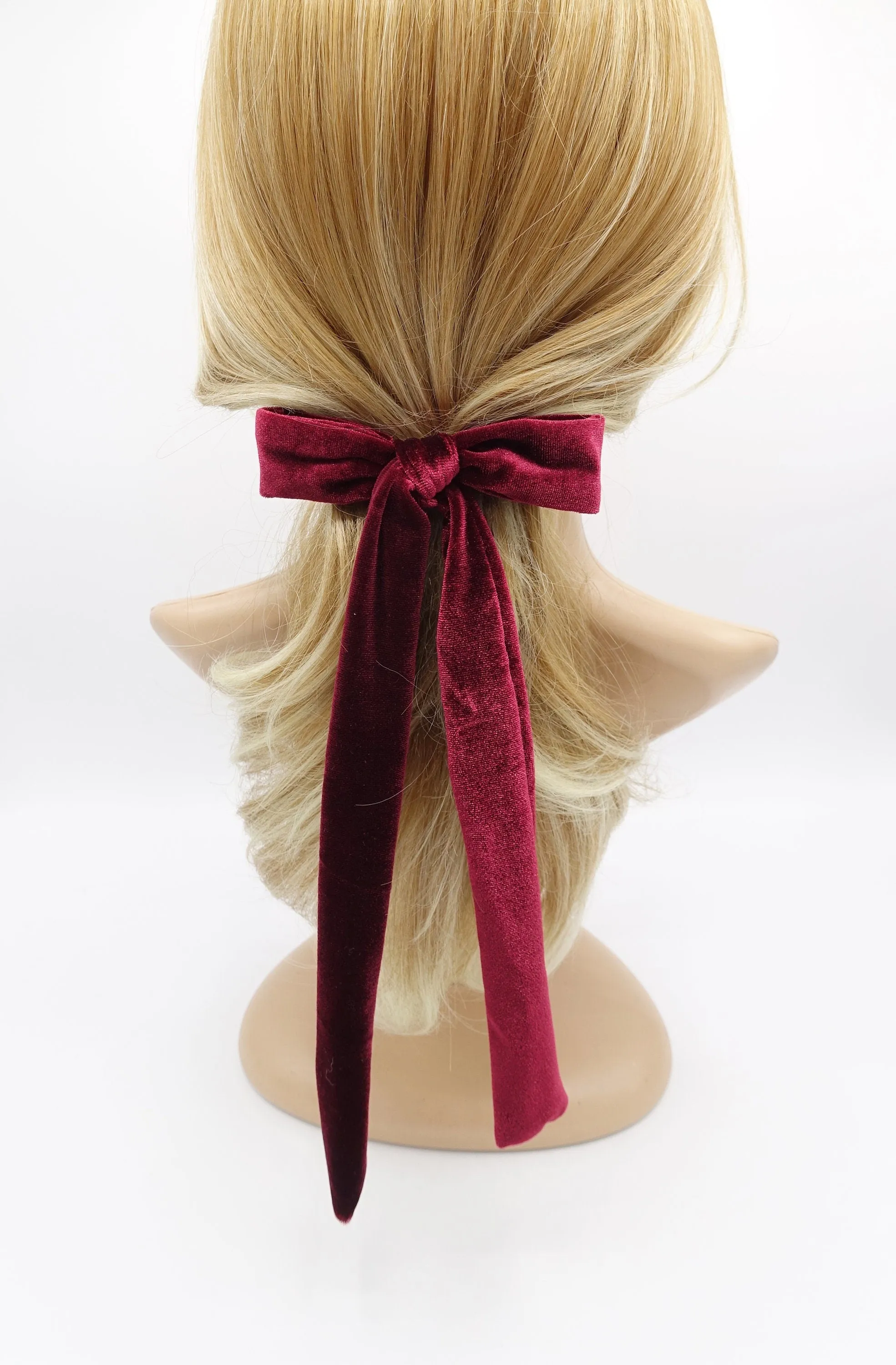 vevlet long tail bow barrette, velvet bow barrette, long tail hair barrette