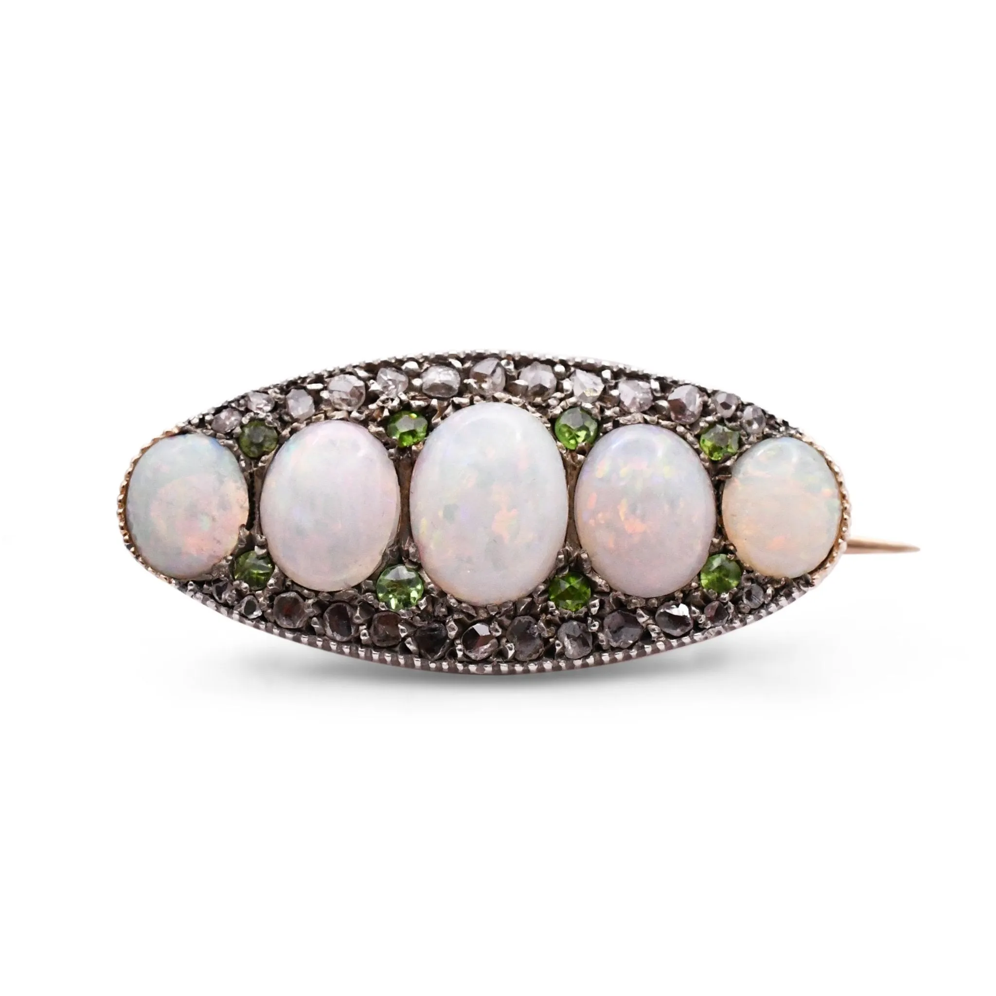 Victorian Opal, Garnet And Rose Diamond Set Oval Brooch