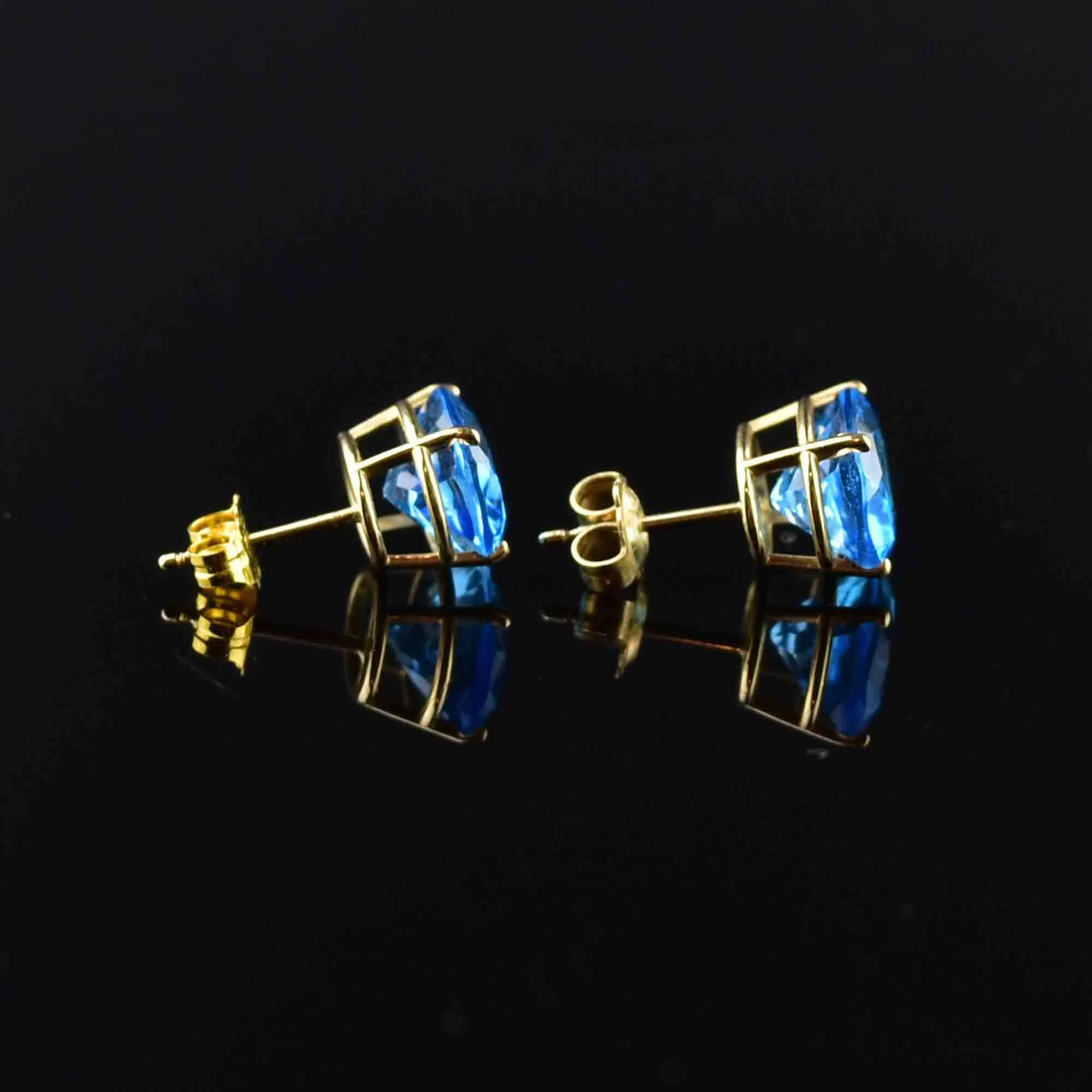 Vintage 14K Gold Blue Topaz Stud Earrings