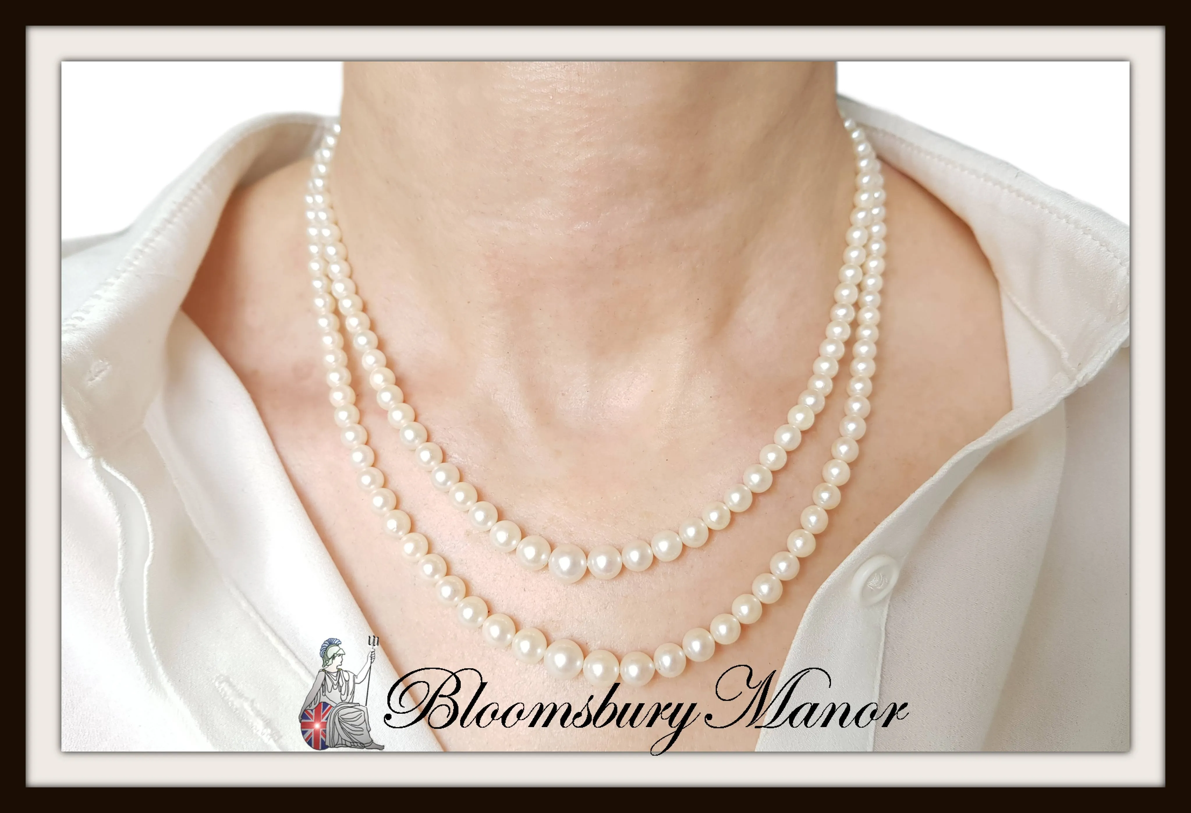 Vintage 1950s Akoya Cultured Graduated Pearl Necklace Simulated Sapphire Clasp