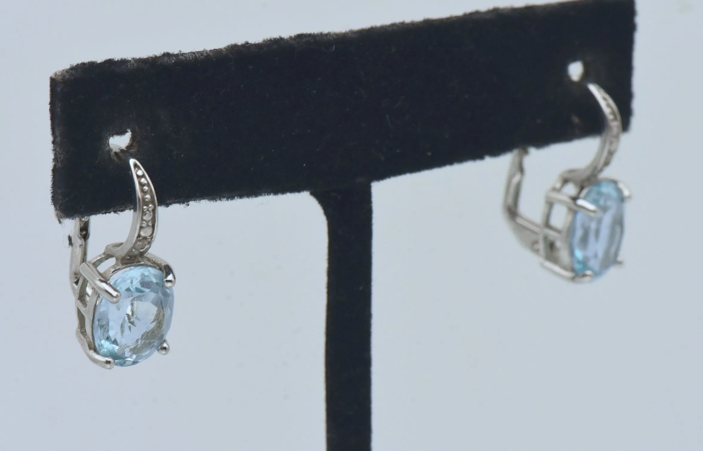 Vintage Blue Topaz and Diamond Sterling Silver Earrings