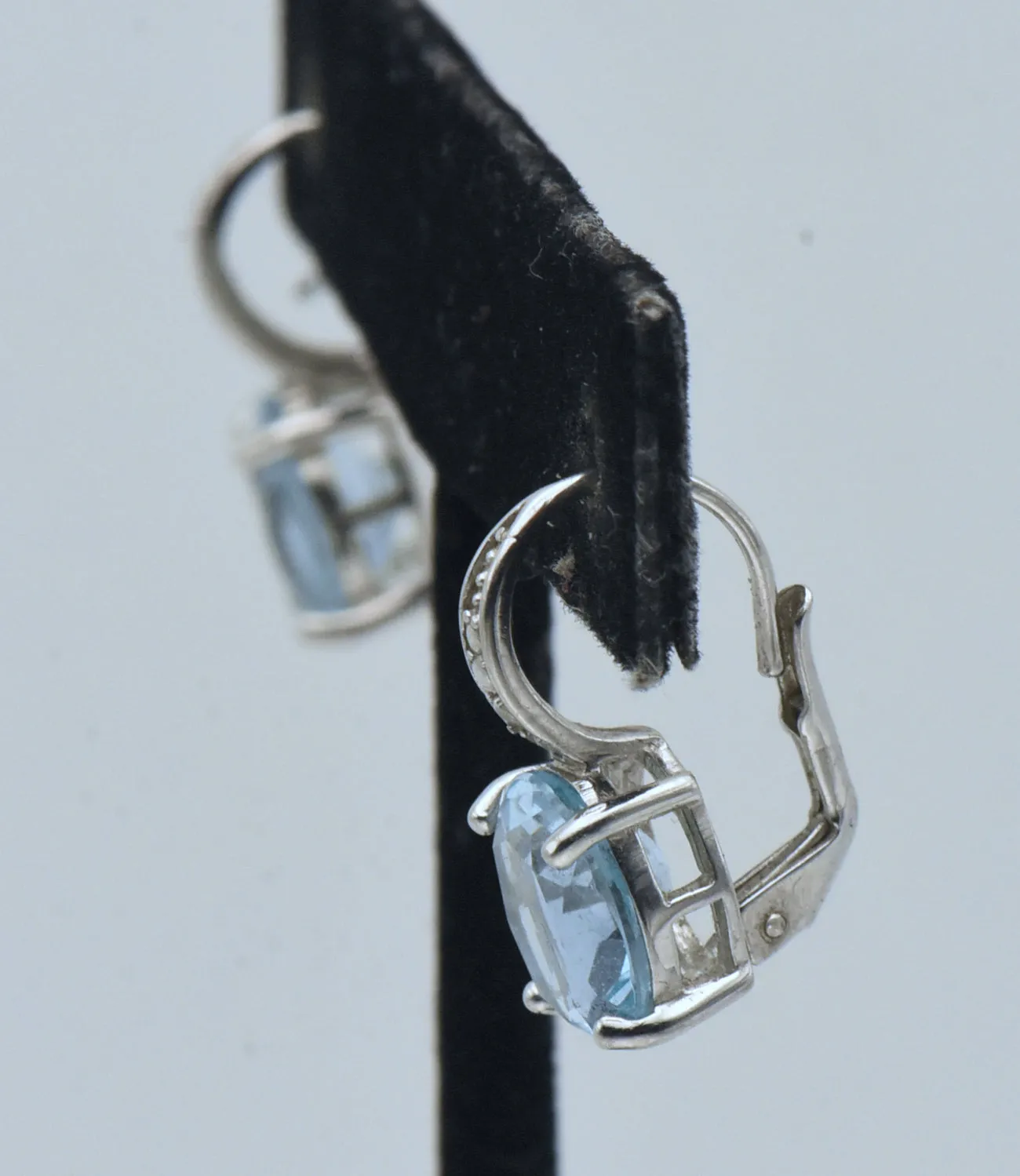 Vintage Blue Topaz and Diamond Sterling Silver Earrings