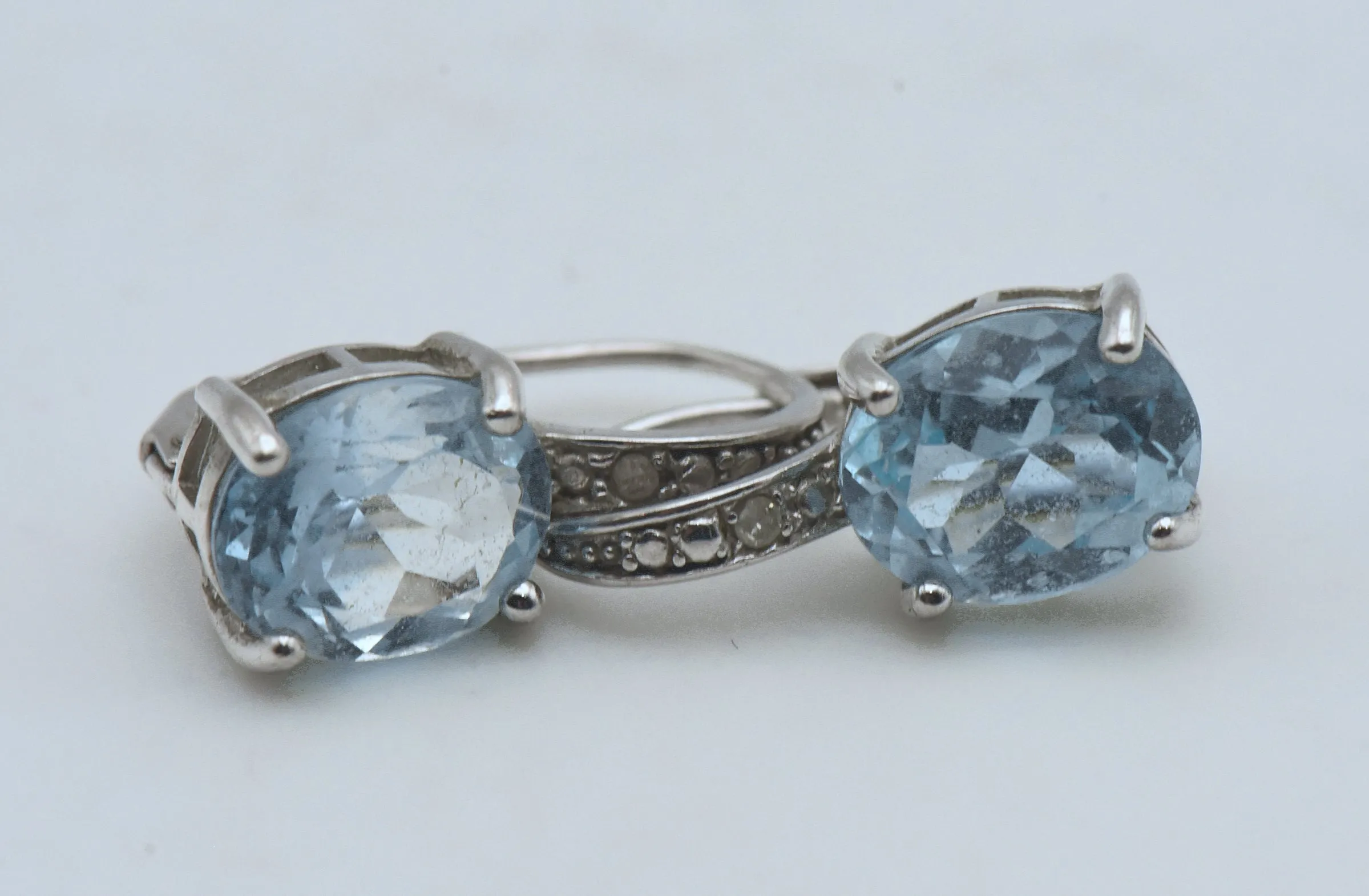 Vintage Blue Topaz and Diamond Sterling Silver Earrings