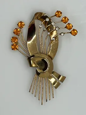 Vintage Coro Sterling Brooch with Golden Stones