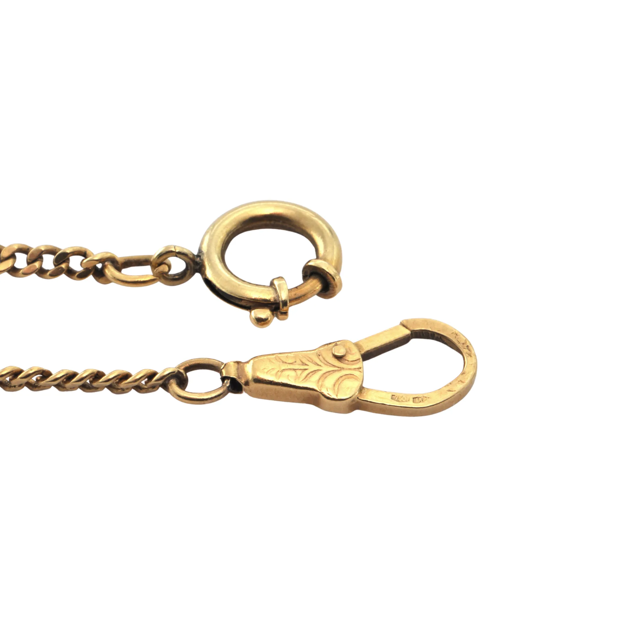 Vintage Italian 18K Yellow Gold Curb and Fancy Link Pocket Watch Chain