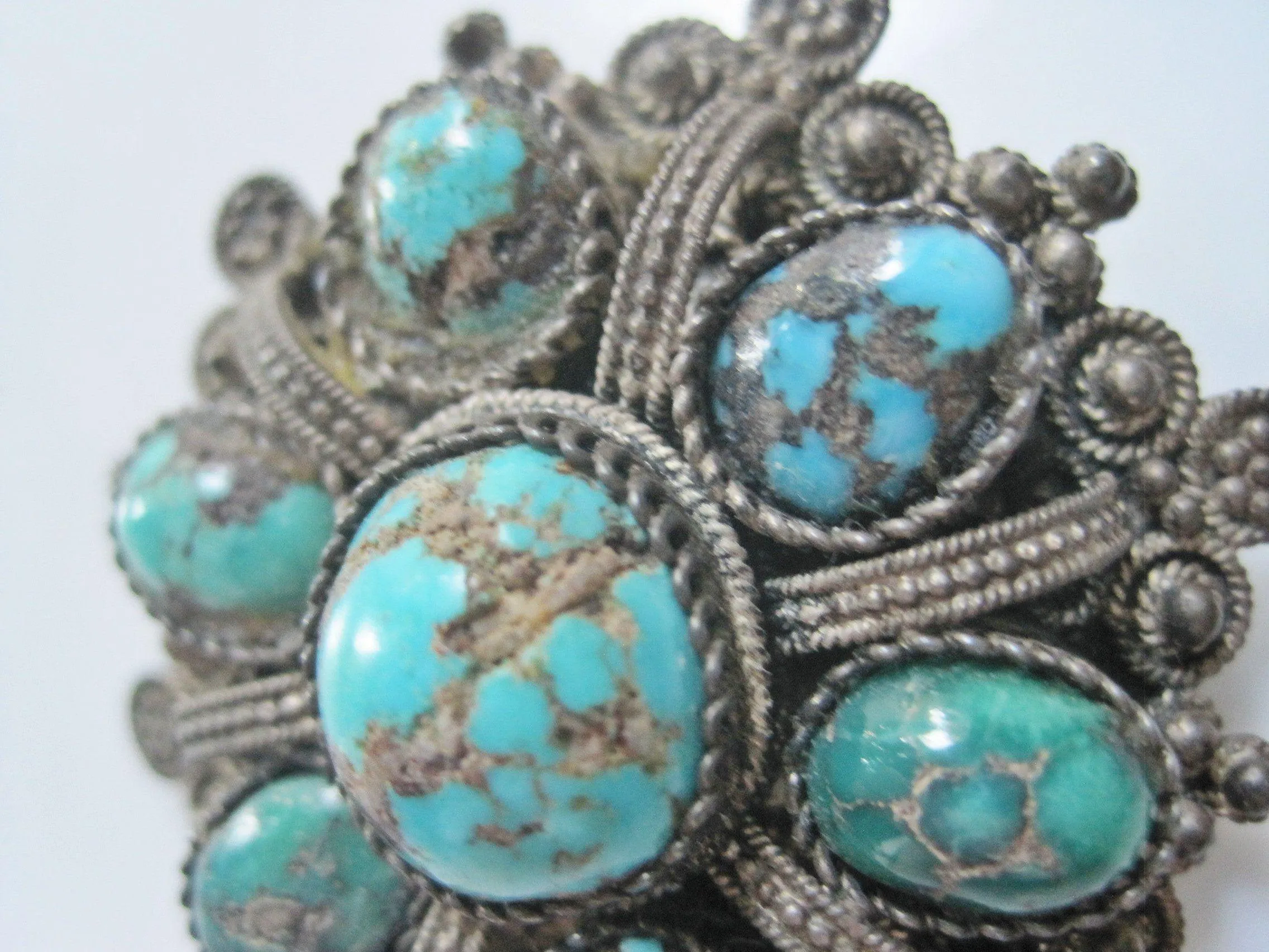 Vintage Natural Turquoise and 935 Silver Brooch and Pendant