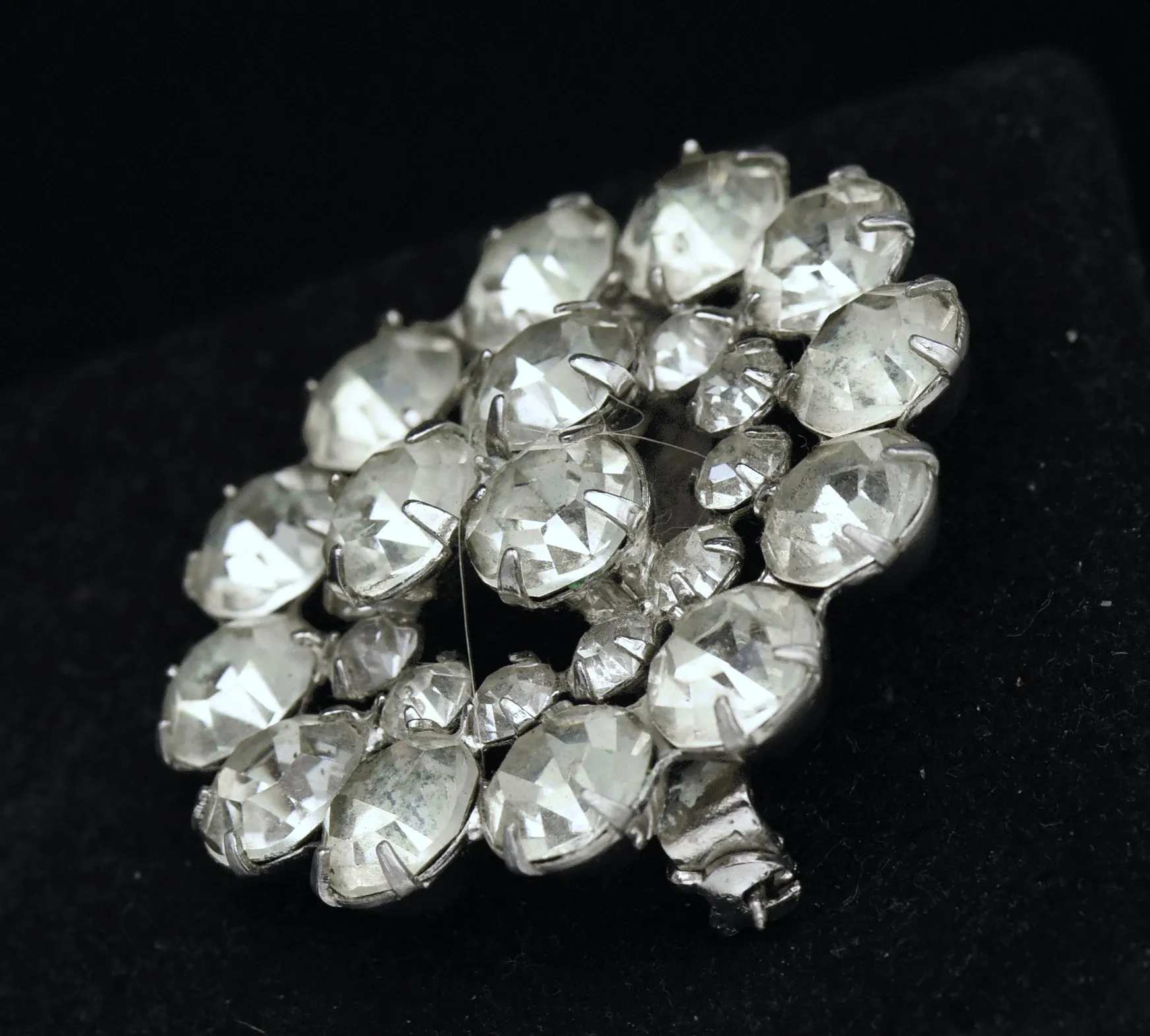 Vintage Rhinestone Silver Tone Metal Brooch