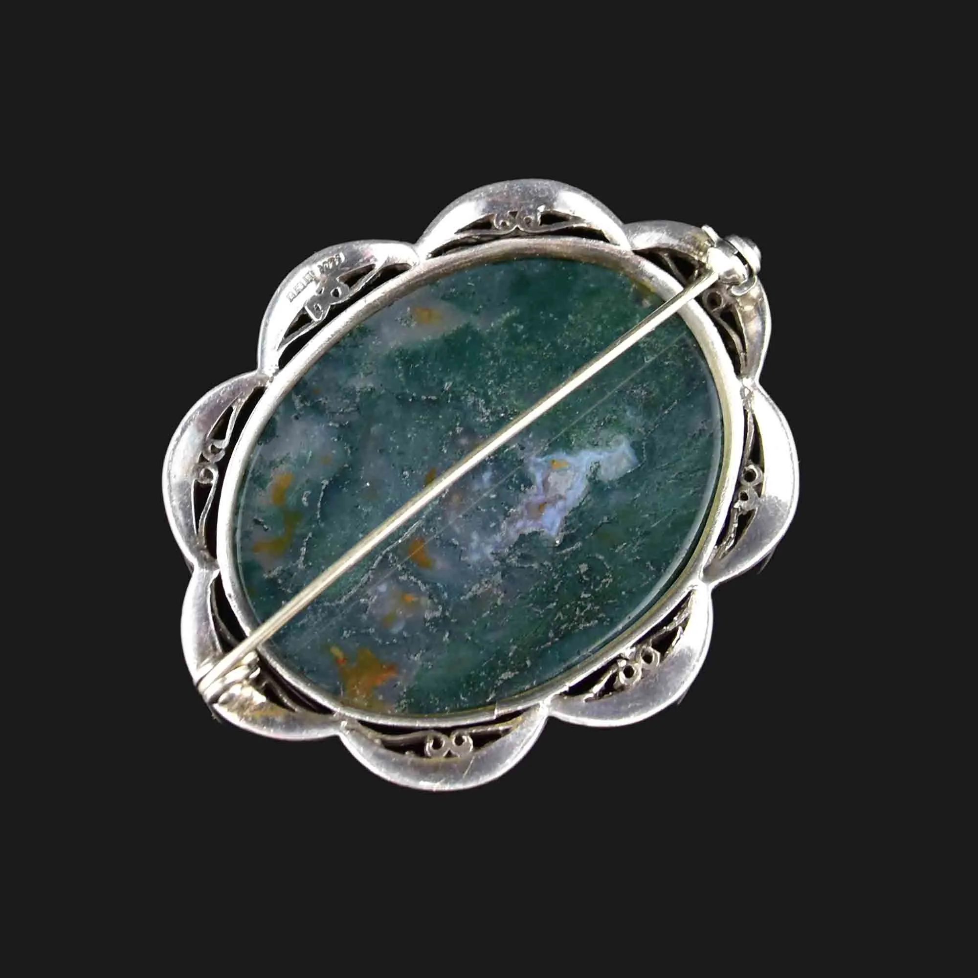 Vintage Silver Scottish Moss Agate Brooch