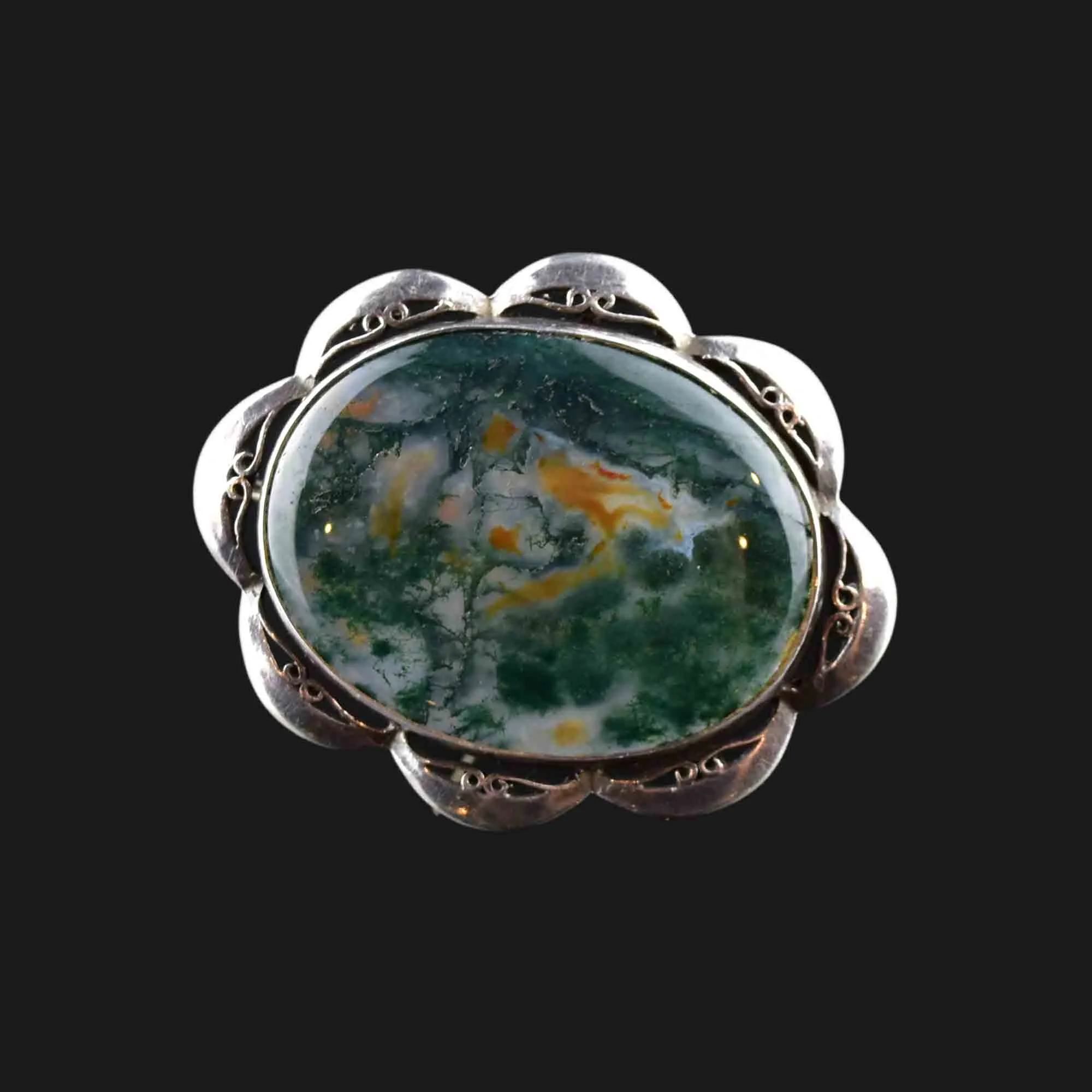 Vintage Silver Scottish Moss Agate Brooch