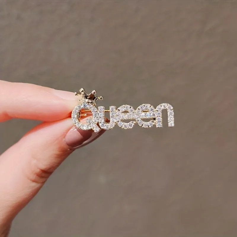 Vintage Sparkling Rhinestone Queen Brooch for Women and Girls