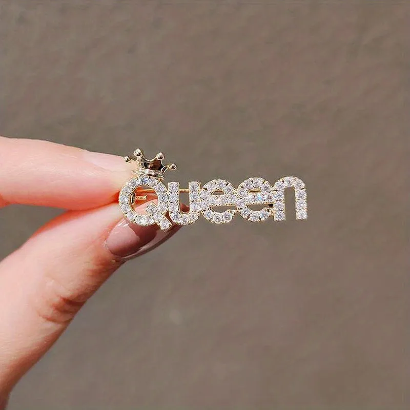 Vintage Sparkling Rhinestone Queen Brooch for Women and Girls