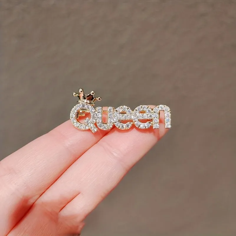 Vintage Sparkling Rhinestone Queen Brooch for Women and Girls