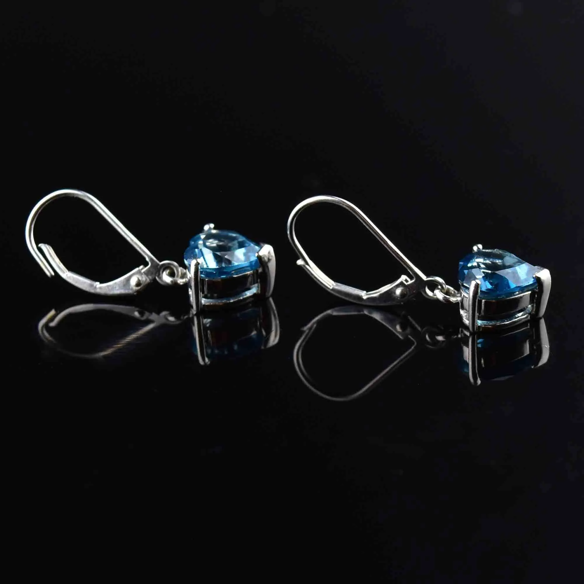 Vintage White Gold Blue Topaz Heart Earrings