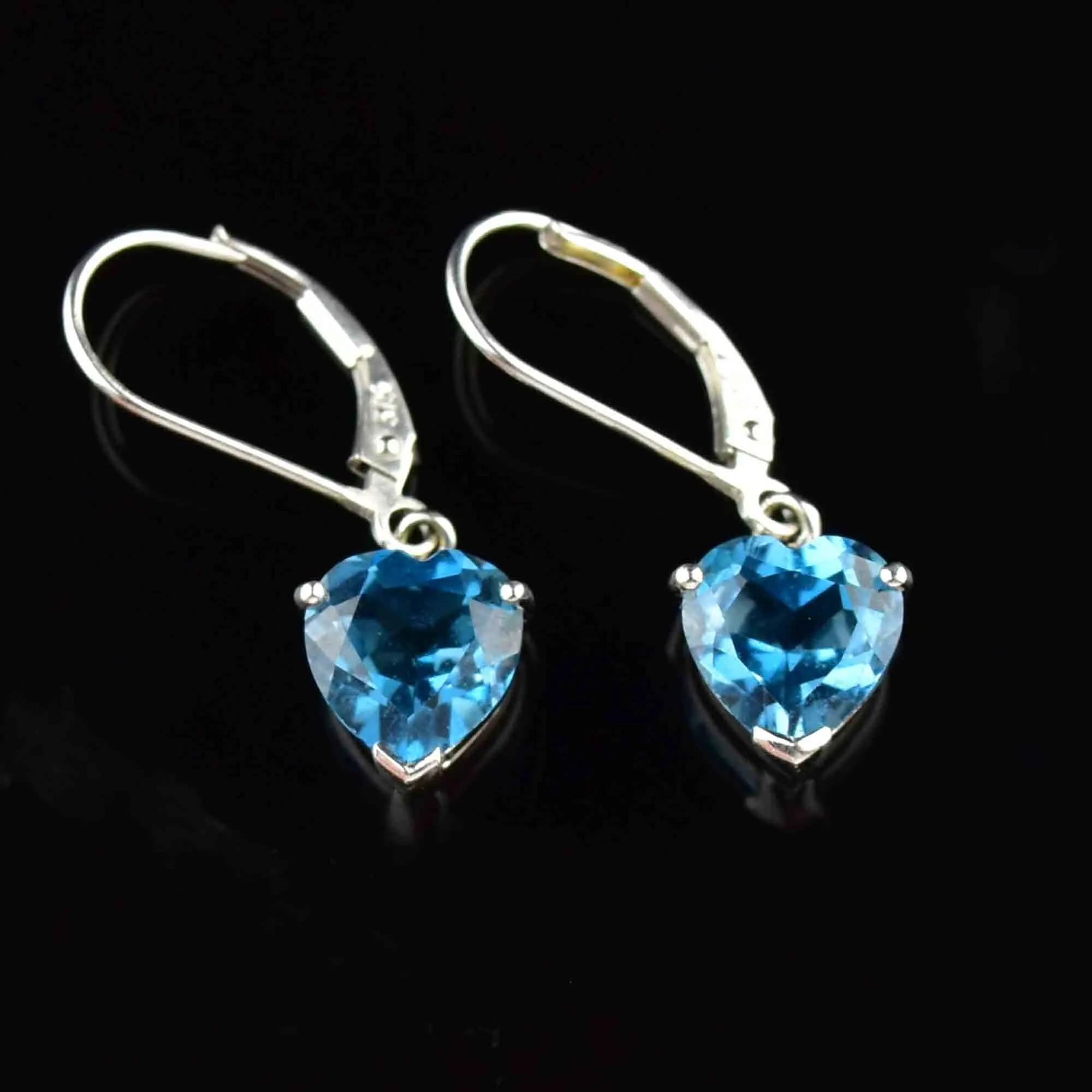 Vintage White Gold Blue Topaz Heart Earrings