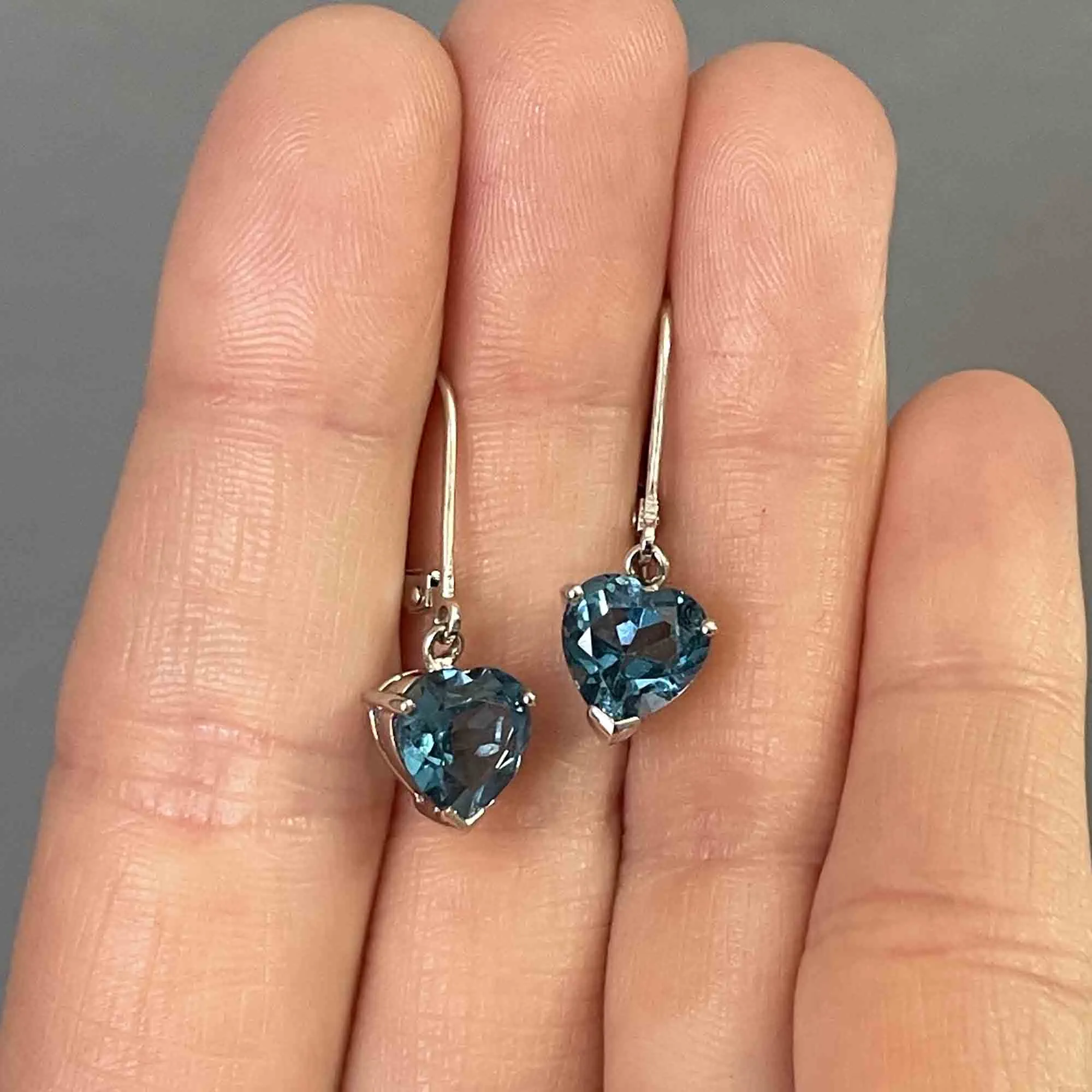 Vintage White Gold Blue Topaz Heart Earrings