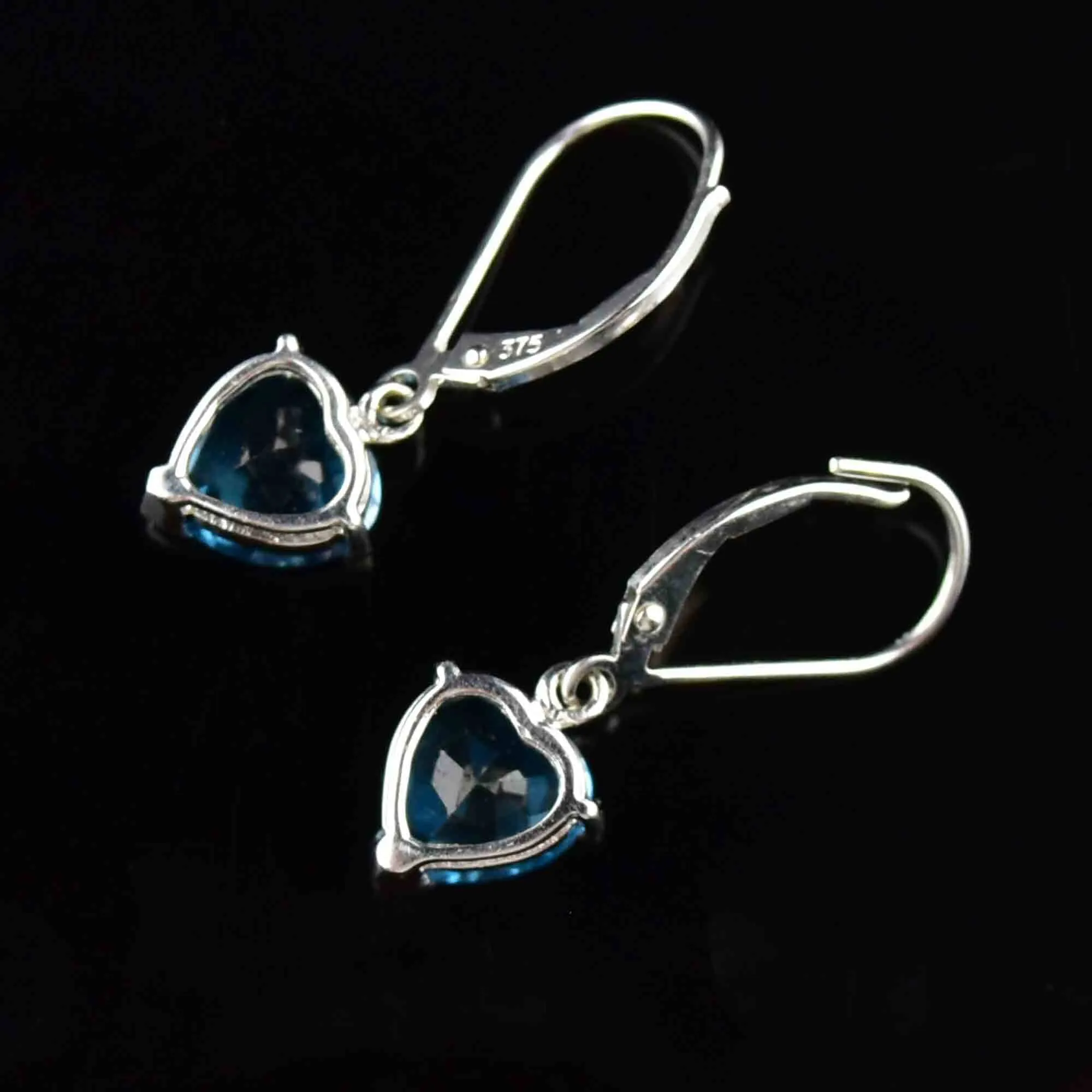 Vintage White Gold Blue Topaz Heart Earrings