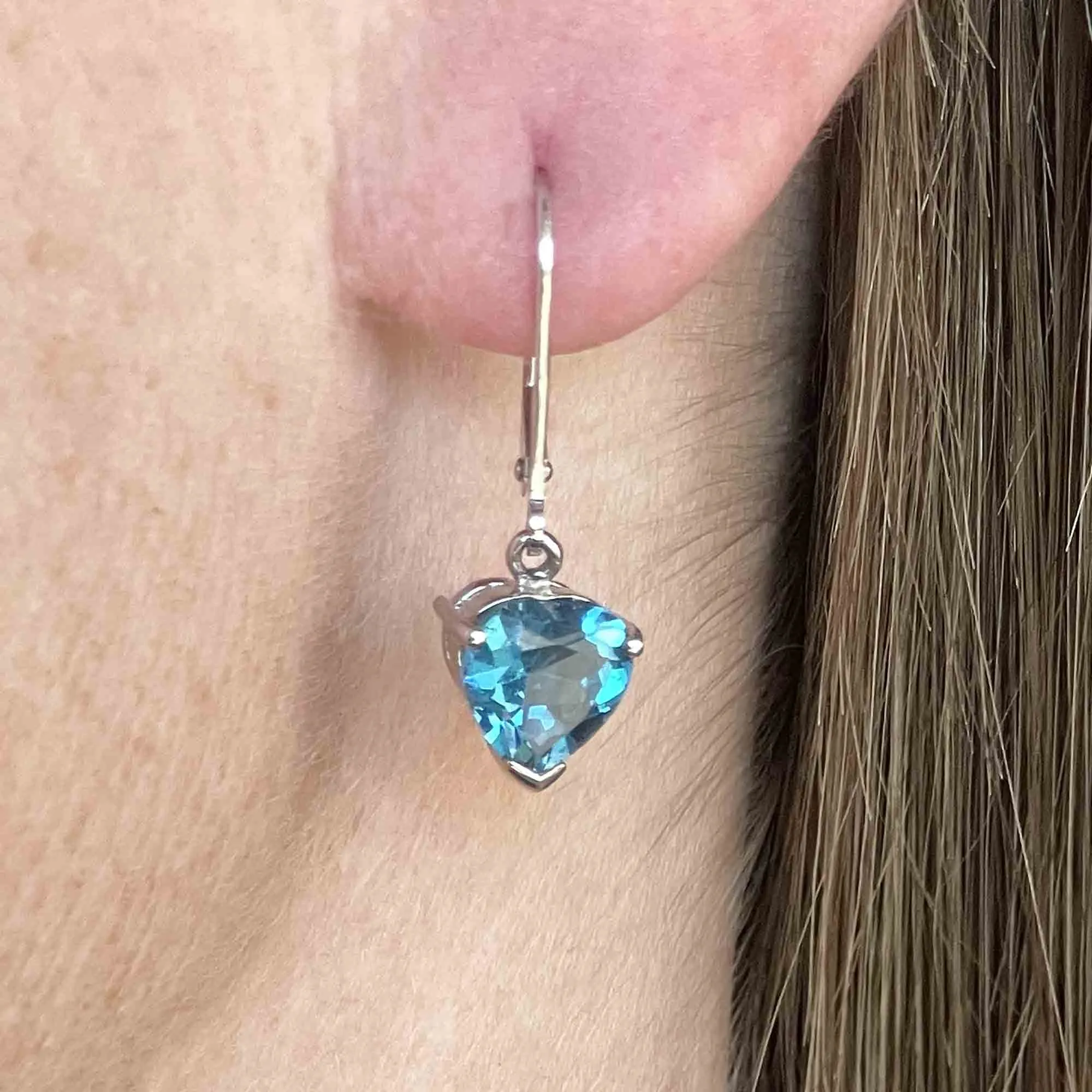 Vintage White Gold Blue Topaz Heart Earrings