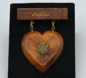 Vintage Wooden Hawaii US Army Heart Brooch