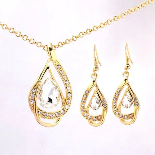 Wedding Jewelry 18k Yellow Gold Plated Sapphire Austrian Crystal Necklace Earrings Jewelry Sets