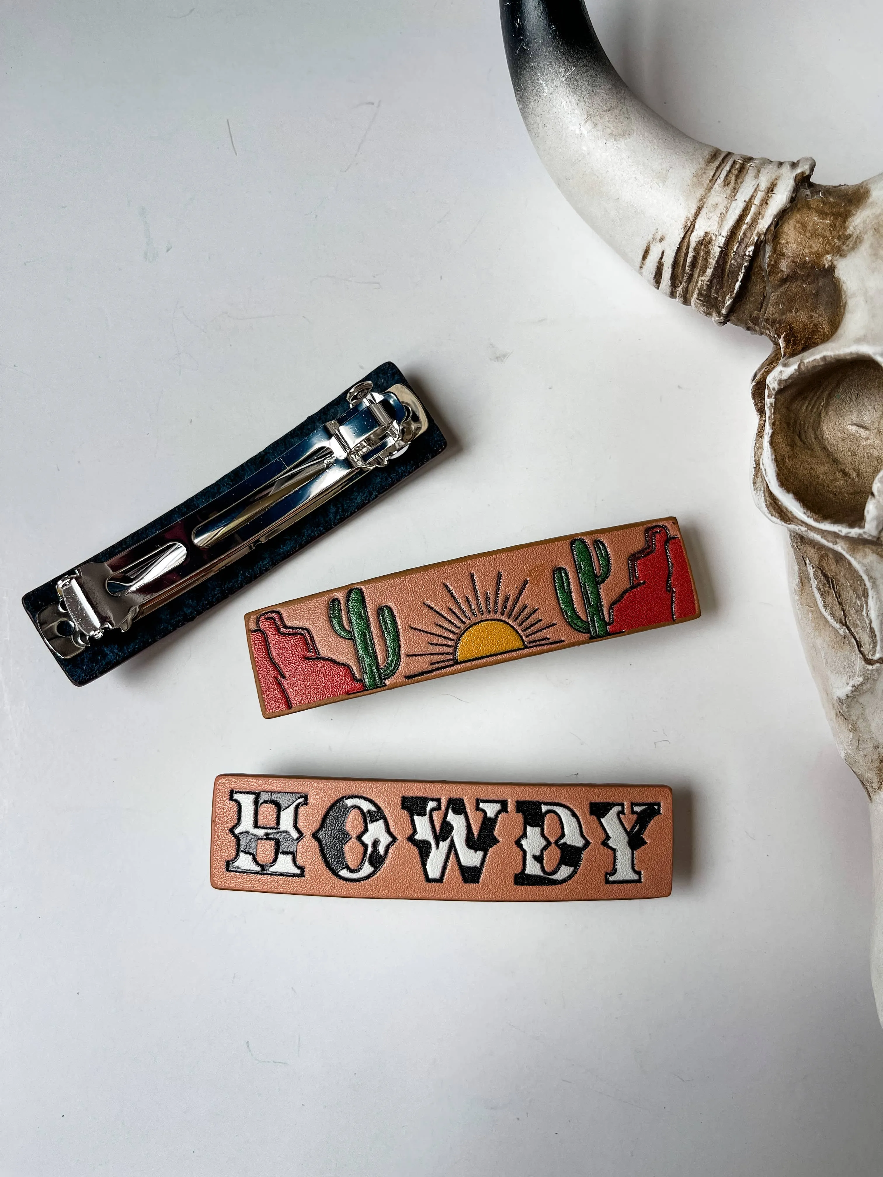 Western Leather Hair Clip Barrettes: SUNSET