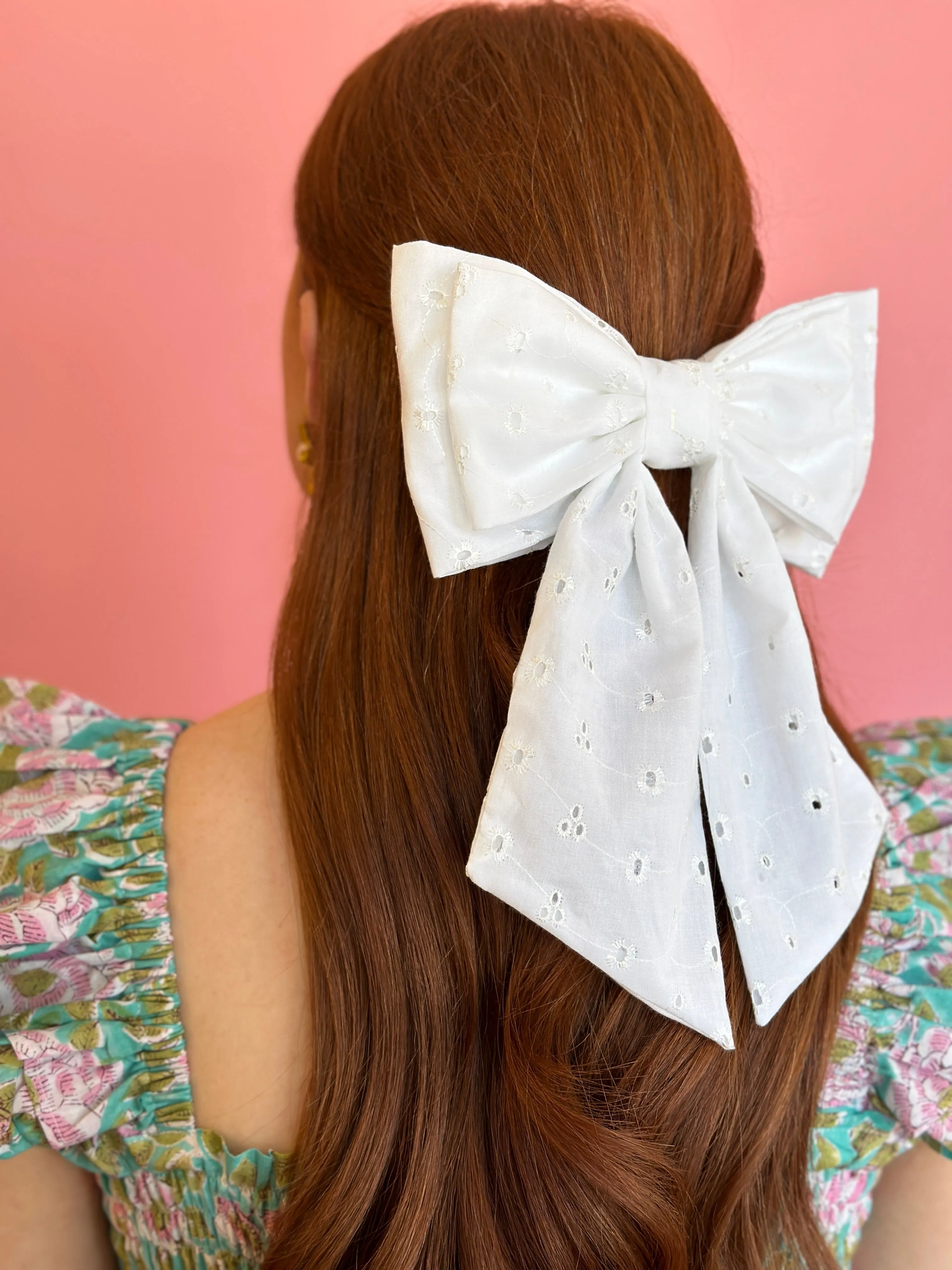 White Eyelet Hair Bow