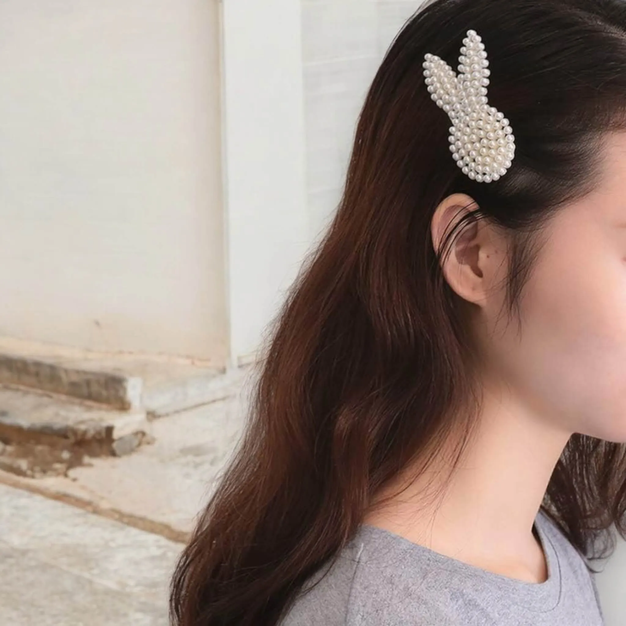 White Pearls Barrette Hair Clips 5pcs