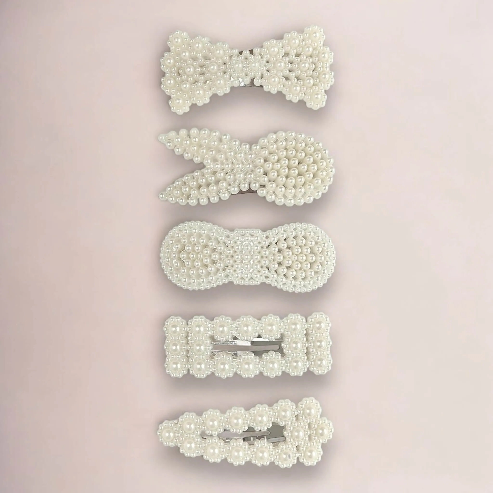 White Pearls Barrette Hair Clips 5pcs