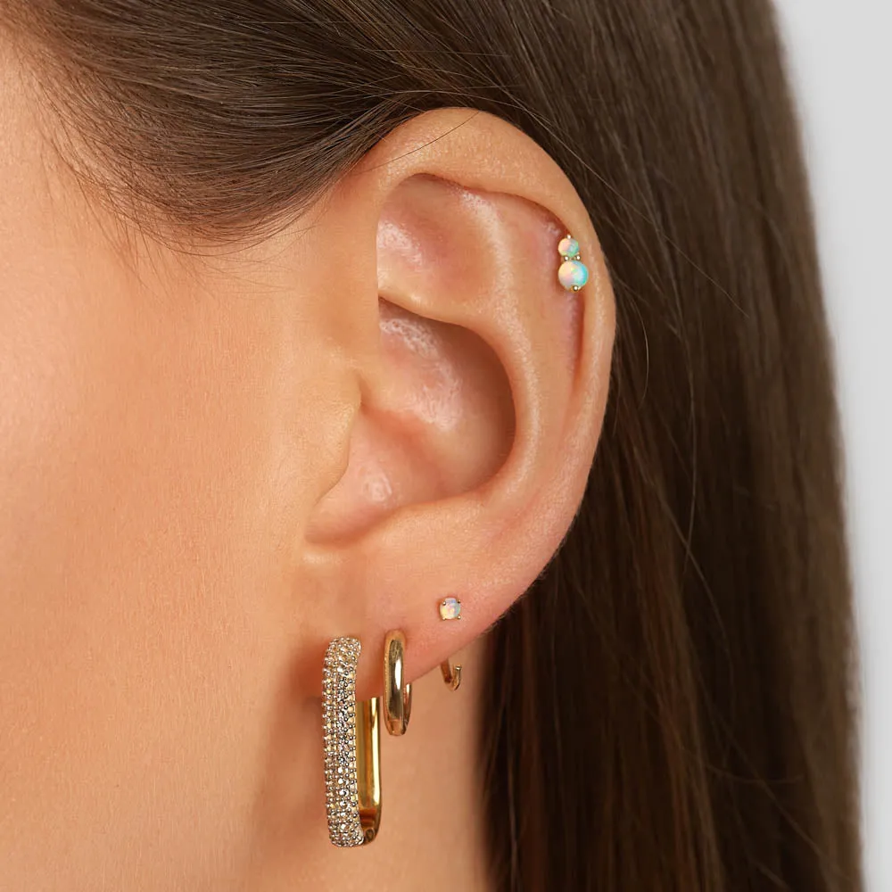 White Topaz Midi Pave Paperclip Earrings in Gold