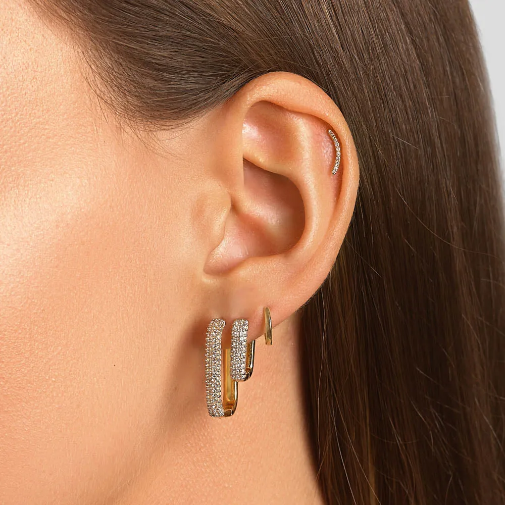 White Topaz Midi Pave Paperclip Earrings in Gold