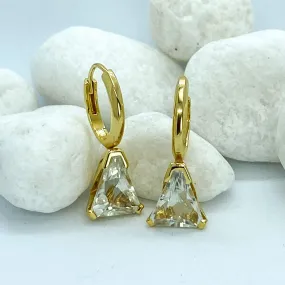 White Topaz Trillion Cut Earrings in Plated Yellow Gold Silver | Stargaze Earrings