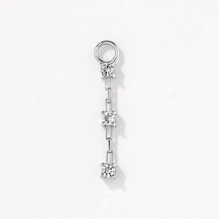 White Topaz Trio Drop Charm in Silver